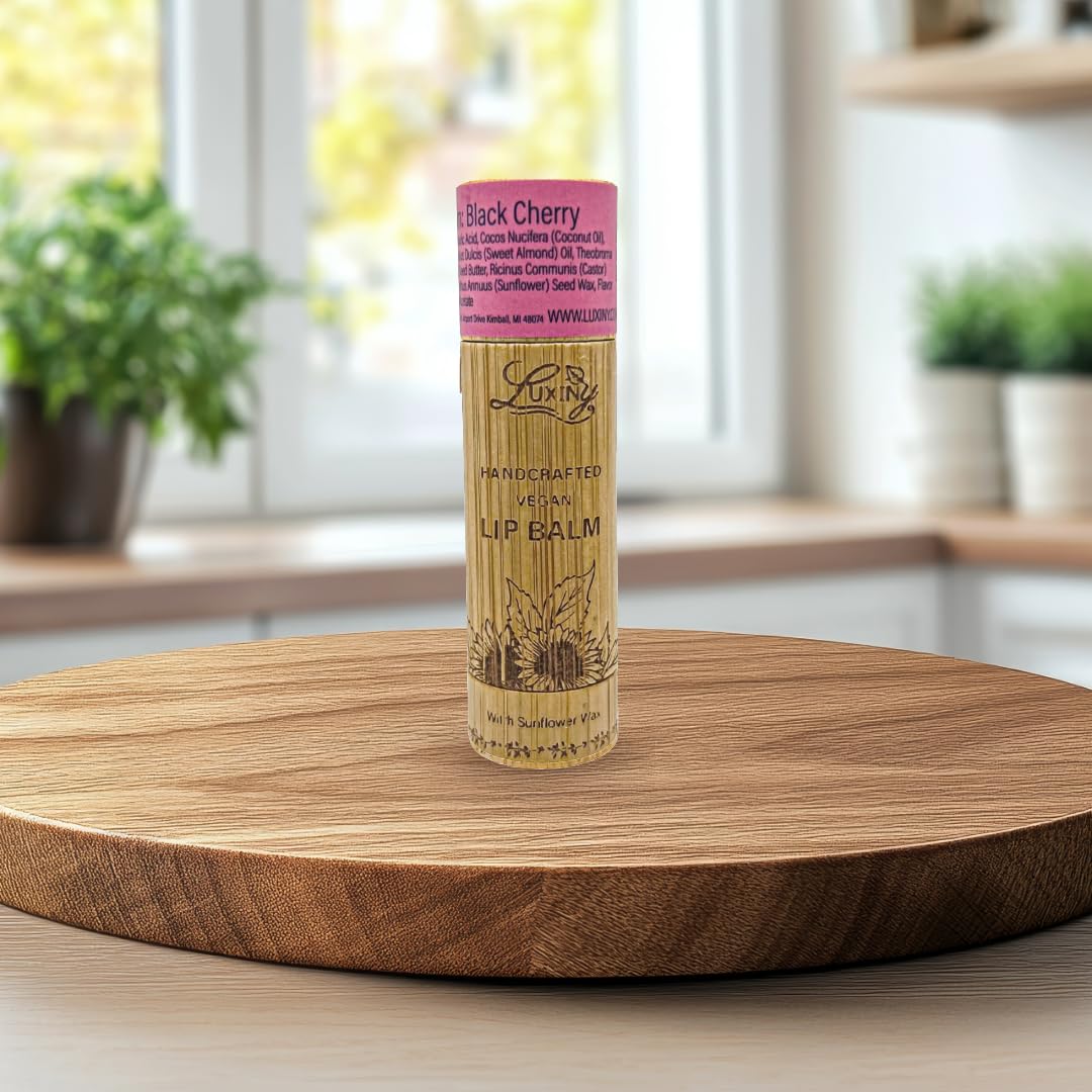 Luxiny Lip Balm in a Bamboo Tube, Vegan Natural Moisturizing, with Sunflower Wax and Vitamin E (Black Cherry) Beauty and Personal Care Luxiny