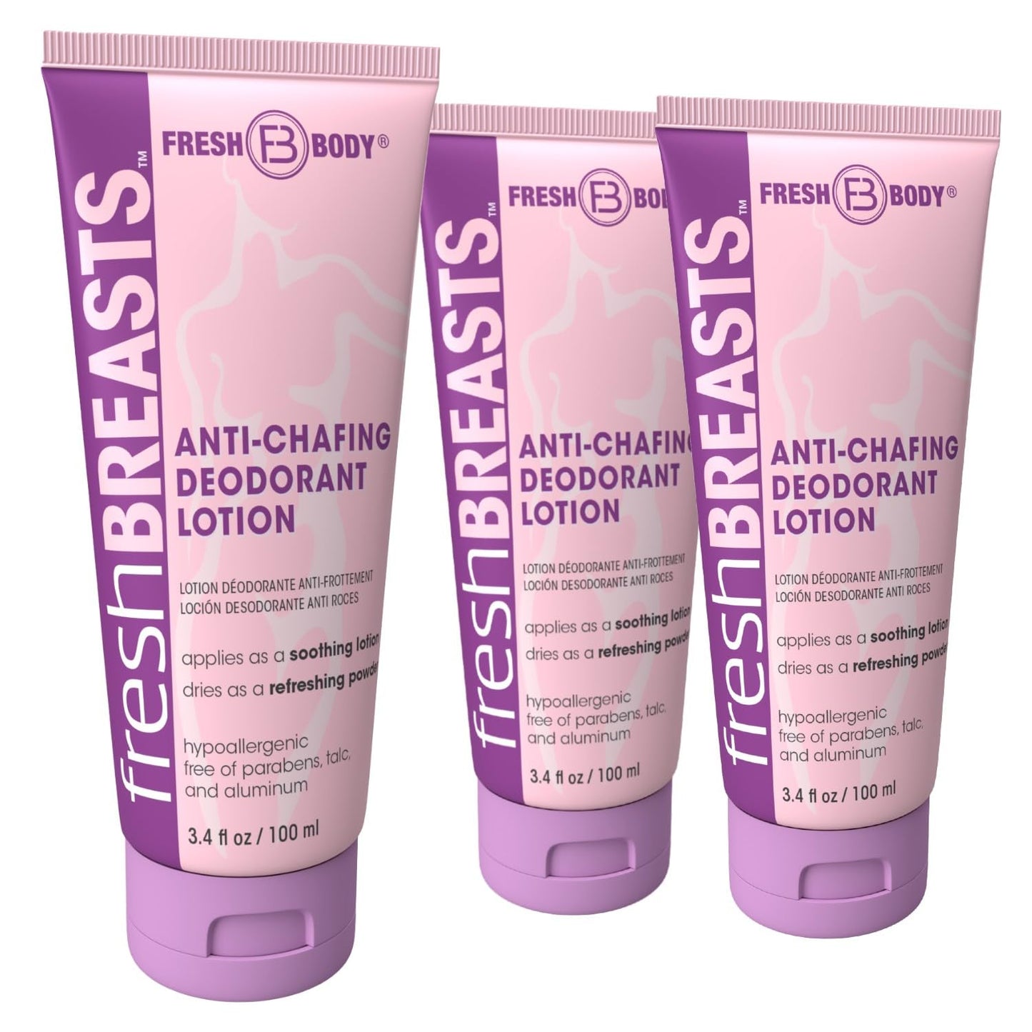 Fresh BREASTS Cream Anti Chafing Deodorant Lotion to Powder, 3.4oz (3 Pack) Anti Chafe Whole Body Deodorant for Women, Inner Thighs & Areas that Sweat Beauty and Personal Care Fresh Body FB