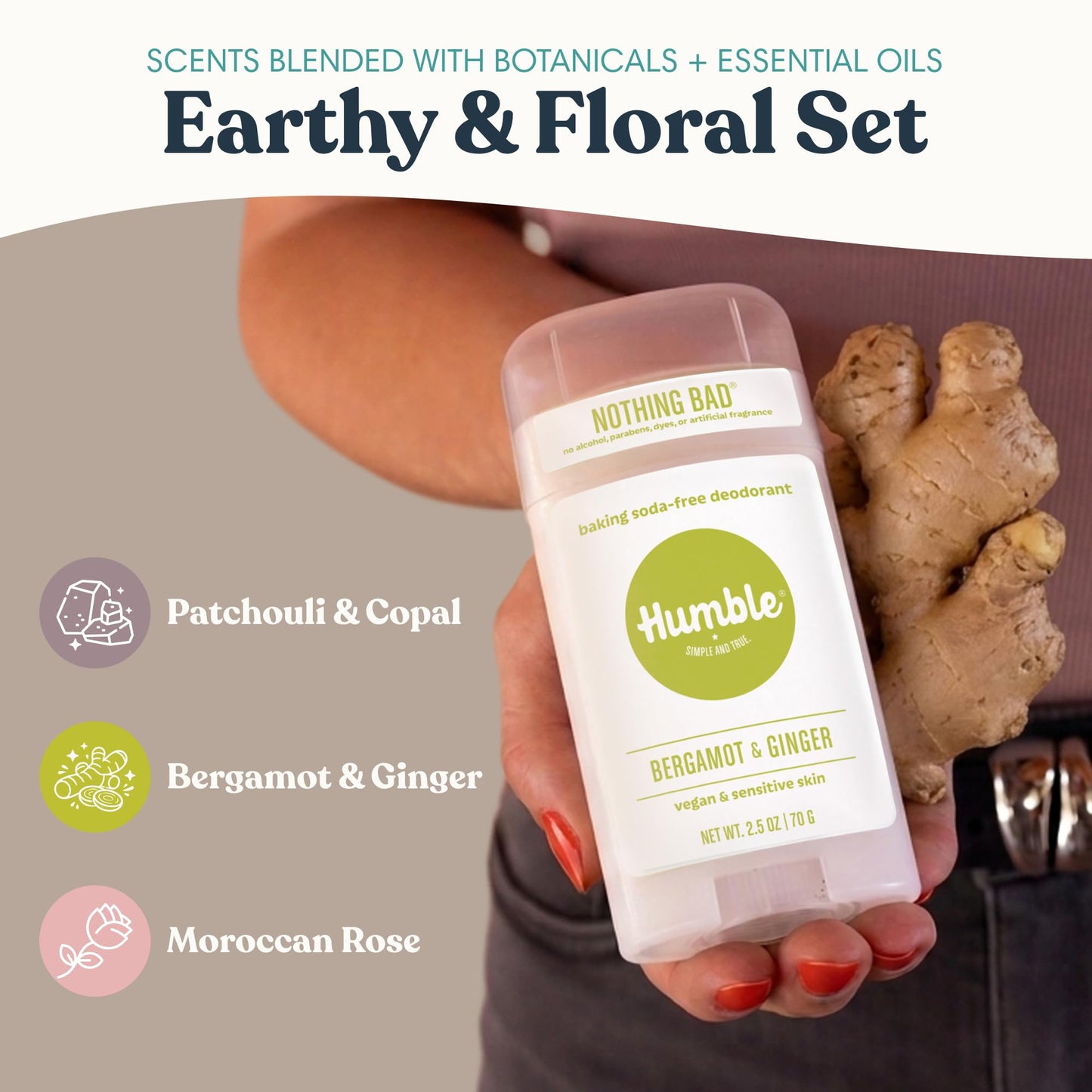 Humble Aluminum-Free Deodorant for Women & Men, Patchouli, Bergamot & Moroccan Rose - Baking Soda-Free Natural Deodorant Stick for Sensitive Skin Beauty and Personal Care HUMBLE SIMPLE AND TRUE.