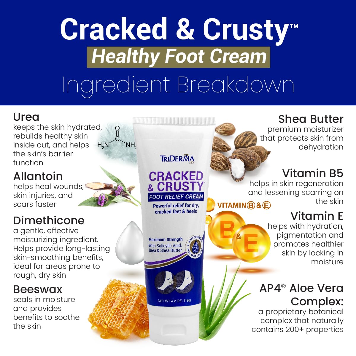 TriDerma Cracked & Crusty™ Healthy Foot Cream Moisturizes, Softens and Heals Dry Feet, Cracked Heels and Dry Elbows with Salicylic Acid, Urea, Shea Beauty & Personal Care TriDerma
