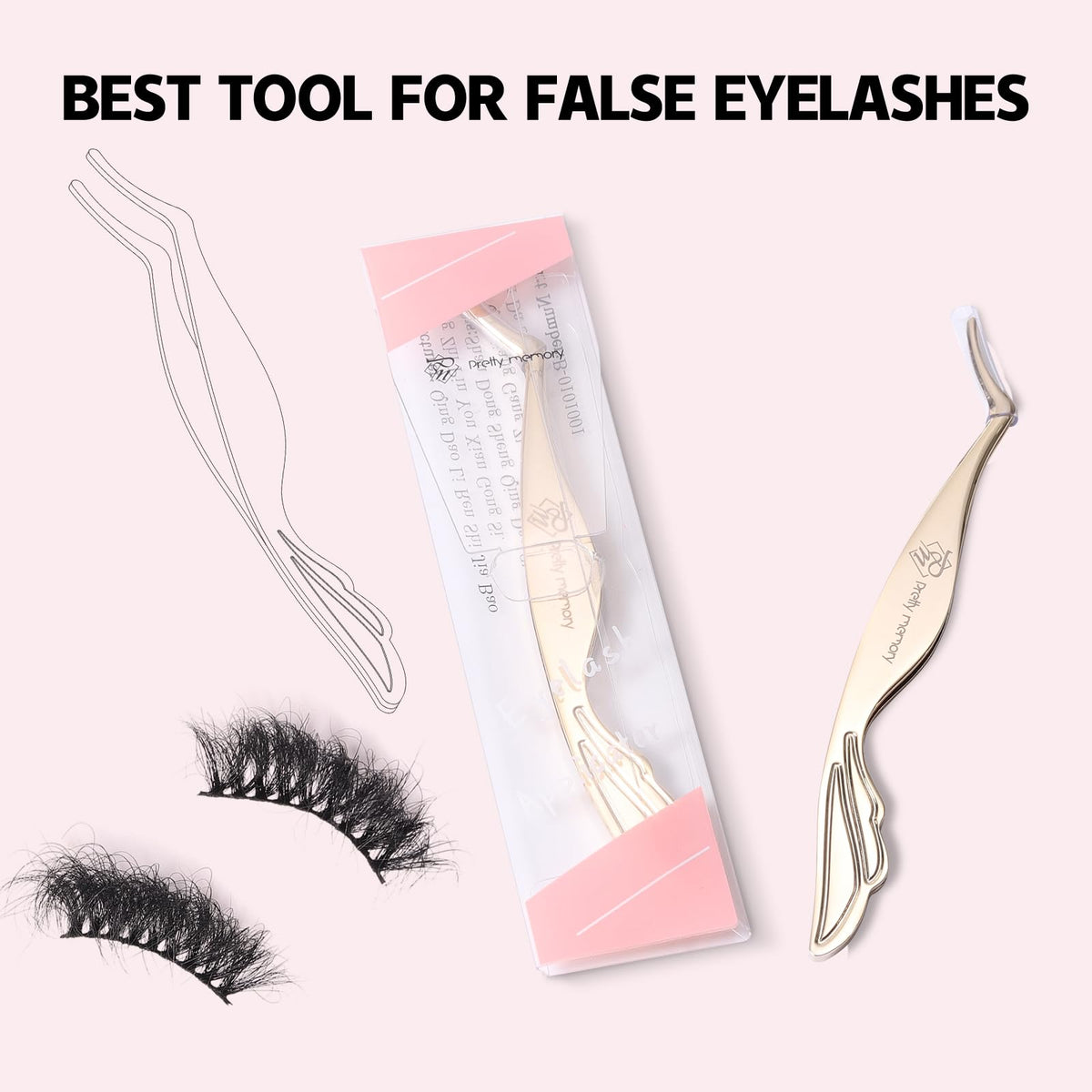 Pretty memory DIY Eyelash Applicator Tool, Curved Eyelash Tweezers for False Lashes, Lash Applicator for Easy Lashes Application and Removal, Gold Beauty & Personal Care Pretty memory