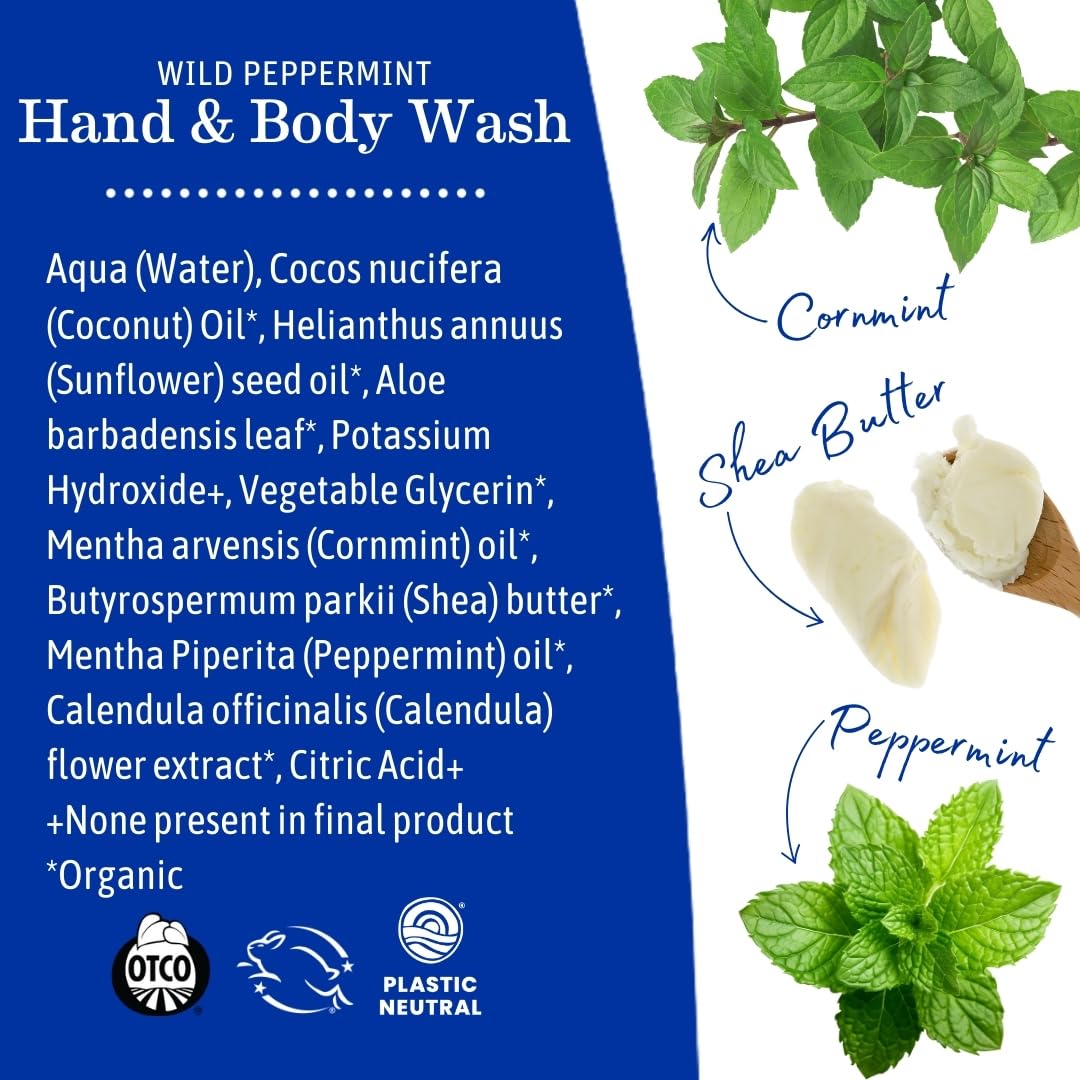 Earth Mama Wild Peppermint Hand & Body Wash | Foaming Castile Soap Liquid and Hand Soap, Made with Organic Wild Mint & Peppermint Oil, 34 fl oz Beauty & Personal Care Earth Mama