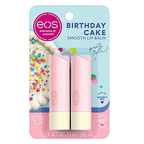eos Natural Shea Lip Balm- Birthday Cake, eos lip balm, All-Day Moisture, Lip Care, Shea Butter, Moisturizing, Dry Lip Care, 0.14 oz, (Pack of 2) Beauty & Personal Care eos