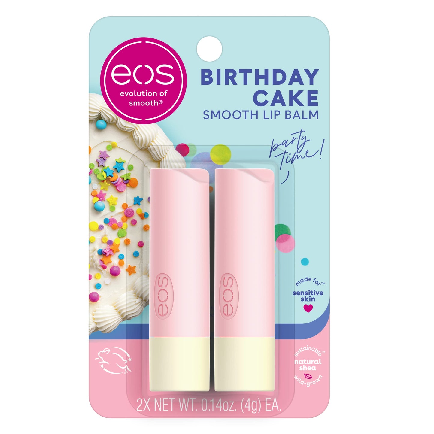 eos Natural Shea Lip Balm- Birthday Cake, eos lip balm, All-Day Moisture, Lip Care, Shea Butter, Moisturizing, Dry Lip Care, 0.14 oz, (Pack of 2) Beauty & Personal Care eos