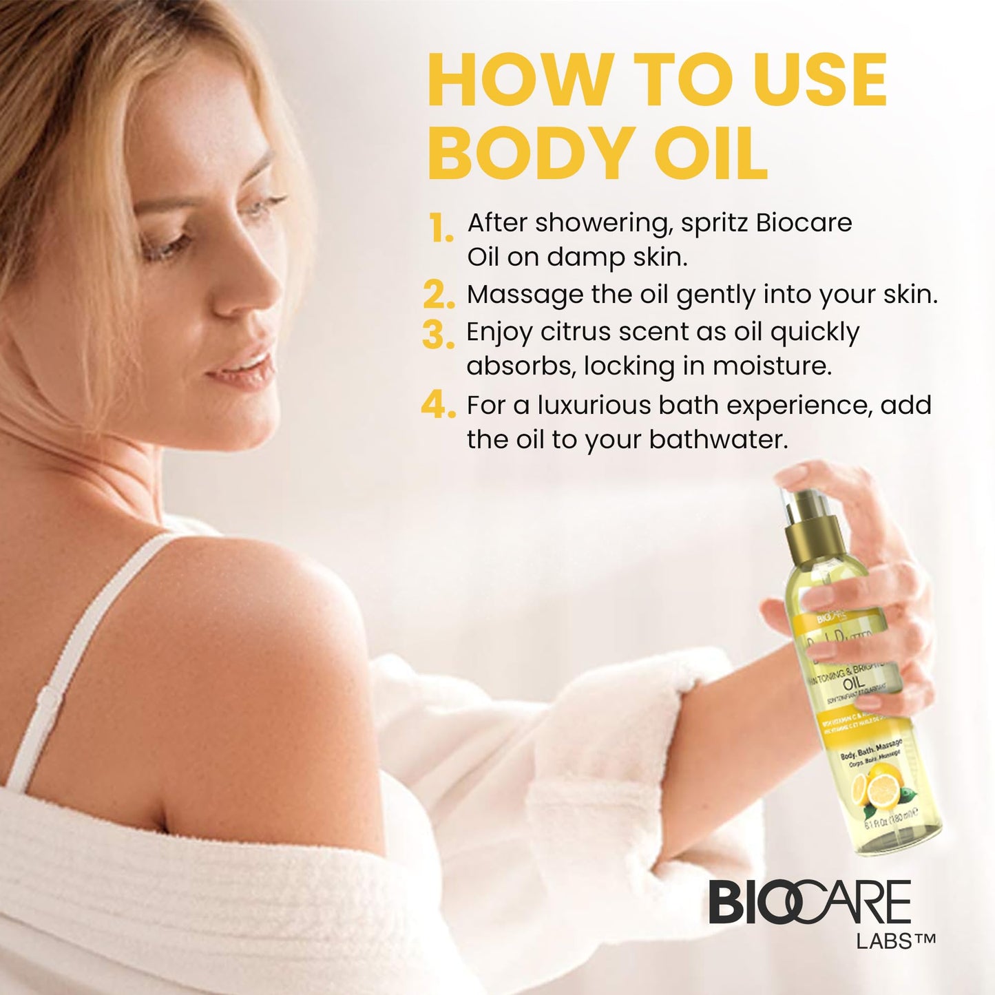 Biocare Skin Toning & Brightening Oil - Infused with Vitamin C, Rosehip Seed Oil, Vitamin E - Nourishing and Non-Greasy Body Oil for Hydrated Beauty & Personal Care Biocare