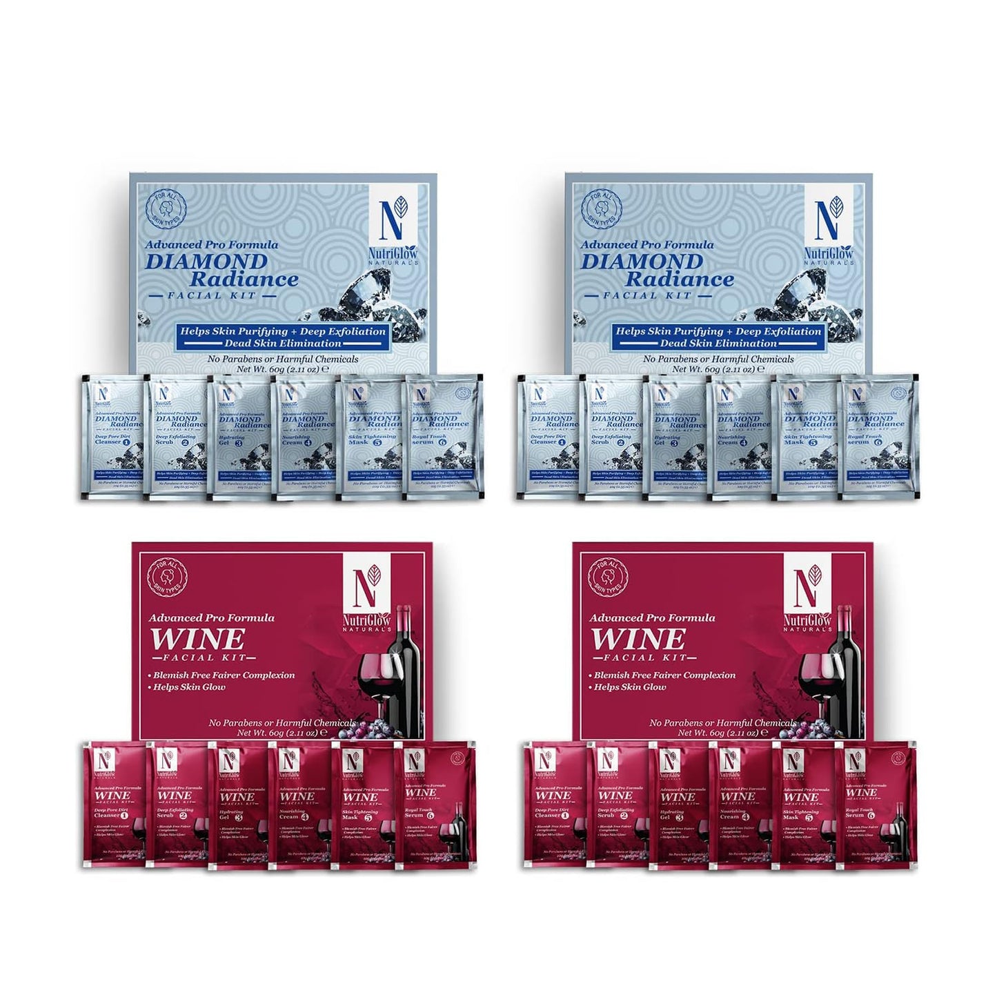 NutriGlow NATURAL'S Advanced Pro Formula Diamond Radiance Facial Kit & Wine Facial Kit For Acne & Spot Free Reduces Pigmentation & Removes Blackheads Beauty & Personal Care NUTRIGLOW
