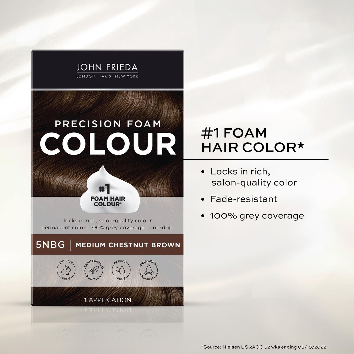John Frieda Precision Foam Colour, Medium Chestnut Brown 5NBG, Full-coverage Hair Color Kit, Anti-Fade Gray Coverage, Deep Color Saturation Hair Dye Beauty & Personal Care John Frieda