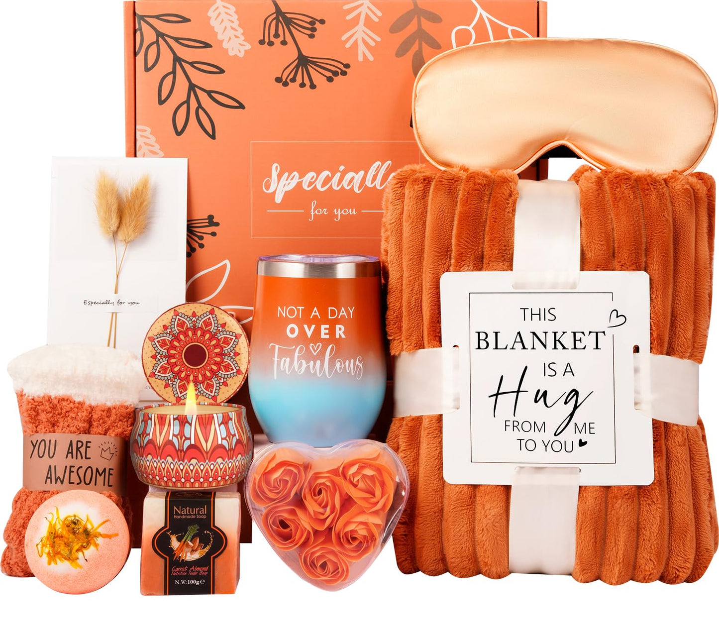 Mother's Day Gifts Baskets for Women Mom Her Wife Girlfriend,Birthday Gifts for Women Teacher Friend w/Cozy Blanket Rose Relaxing Spa Gifts Set,Self Beauty and Personal Care Haibeot