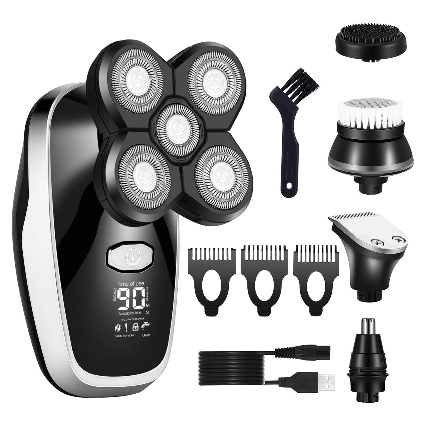 Head Shavers for Bald Men, 5 in1 wet dry facial boby grooming shaver rechargeable electric shaver bald head electric razor beard hair shaving machine Beauty and Personal Care Mecuricy