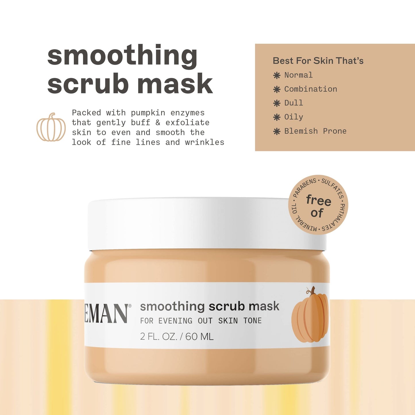 Freeman Smoothing Scrub Mask, Facial Mask & Face Scrub For Exfoliating Skin, Improve Skin Tone, Pumpkin Enzymes & AHAs, Travel Size Skincare, Vegan Beauty & Personal Care Freeman