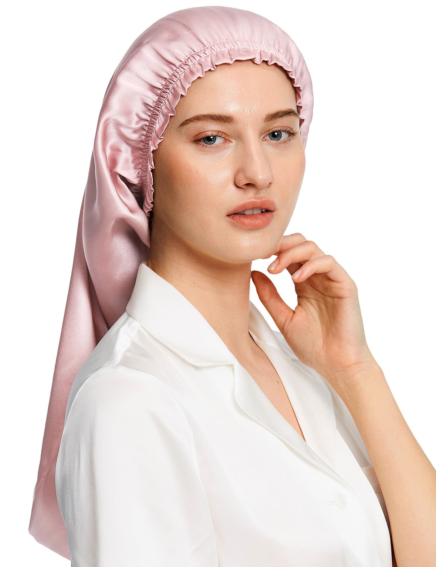LilySilk Extra Long Silk Bonnet Sleep Cap for Women Soft Adjustable Hair Bonnet for Braids,Curly,Long Hair- Soft Elastic Band, Rosy Pink Beauty and Personal Care LilySilk
