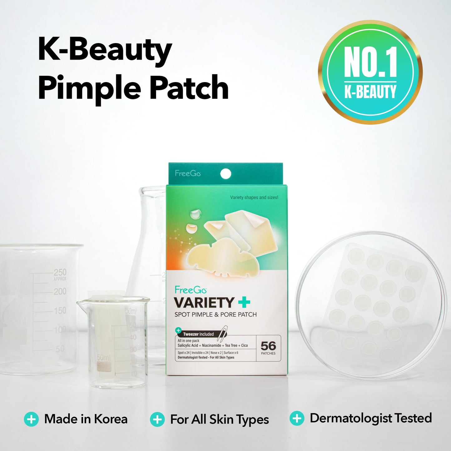FreeGo Variety+ Hydrocolloid Spot Pimple & Pore Patches for Face, Large Patches for Breakouts, Zit, Blemish Spot, Facial Stickers, Korean Pimple Beauty & Personal Care FreeGo