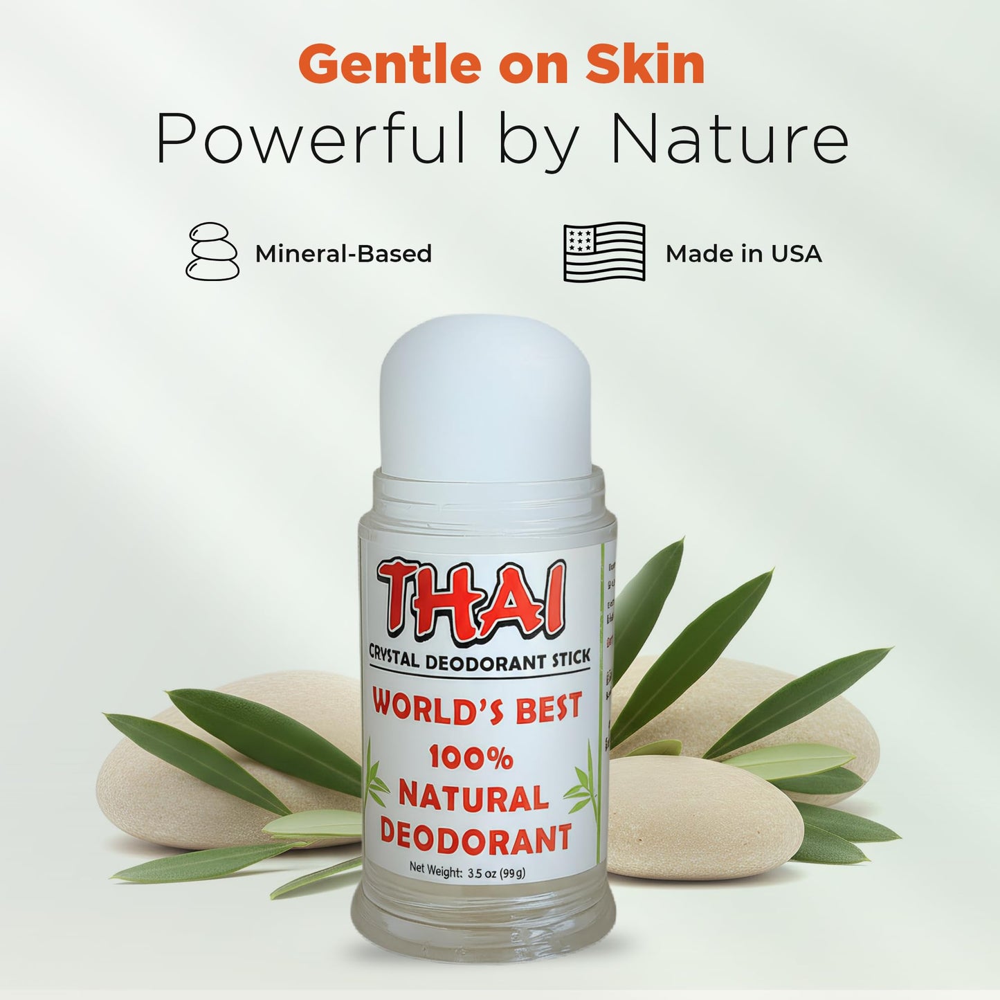 Thai Crystal Deodorant Stick - Natural Mineral Salt Potassium Alum Stone - Unscented, Aluminum Free, Hypoallergenic Deodorant for Women & Men - Thai Beauty and Personal Care Thai Deodorant Stone