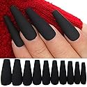 LoveOurHome 100pc Coffin Press on Nails Long Fake Nails Medium Ballerina Acrylic Press on Nail Coffin Nail Tips Matte Black Artifical Nail Full Cover Beauty & Personal Care LoveOurHome