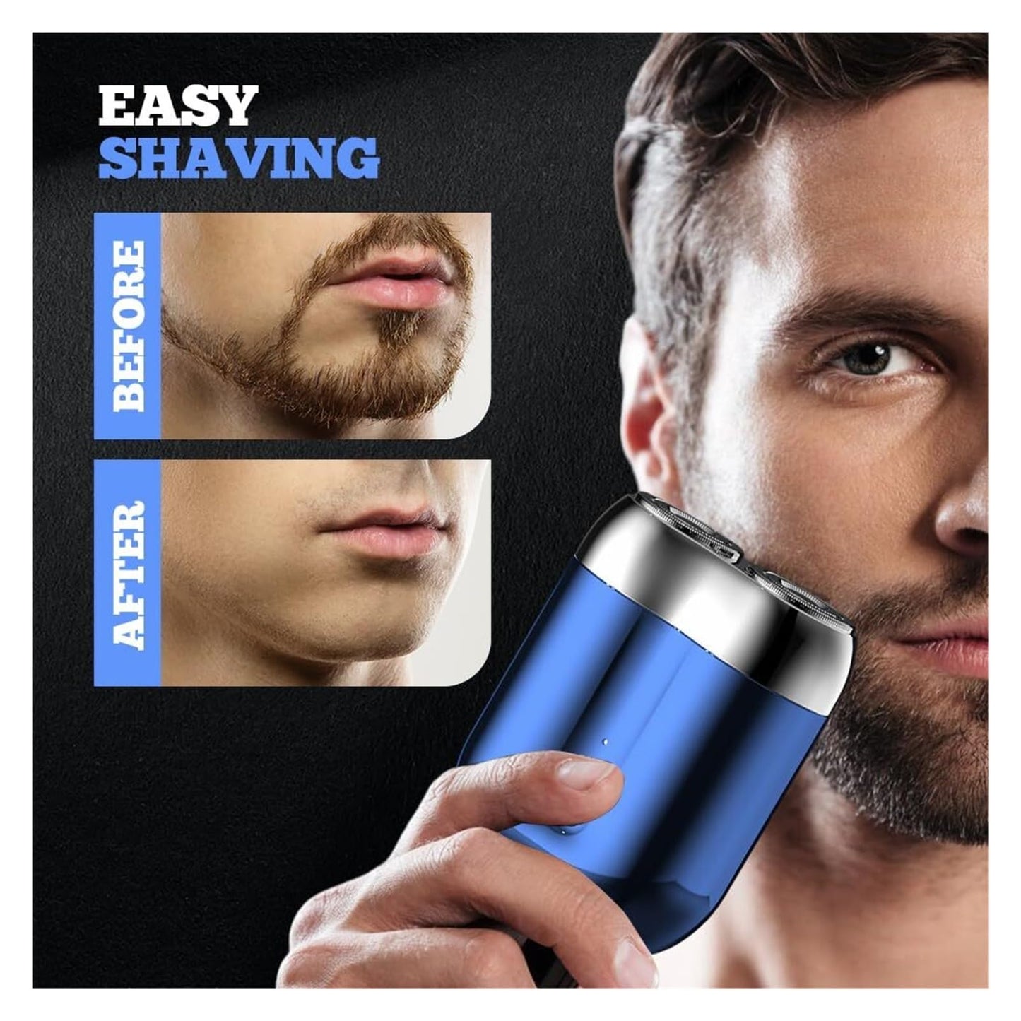 PWVFXHYF 2025 New Upgrade Mini Dual-Head Electric Shaver - Pocket-Size USB Rechargeable Shaver for Men, Washable Double Head Razor(Blue) Beauty and Personal Care PWVFXHYF
