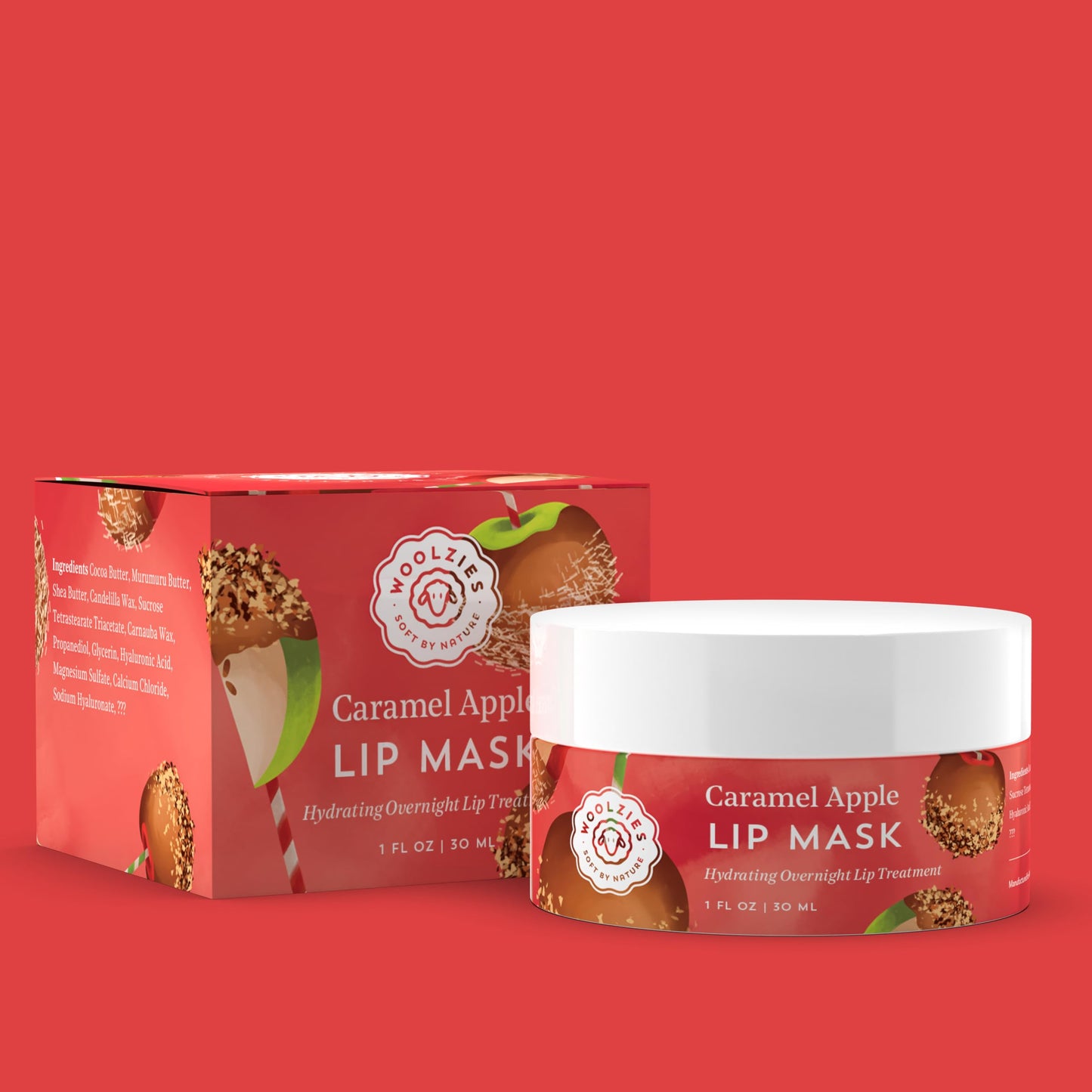 Hydrating Lip Mask with Hyaluronic Acid - Overnight Treatment for Soft, Smooth Lips - Shea Butter, Vitamin E & Natural Oils - 1 oz Jar (1 Ounce, Apple Beauty and Personal Care Woolzies