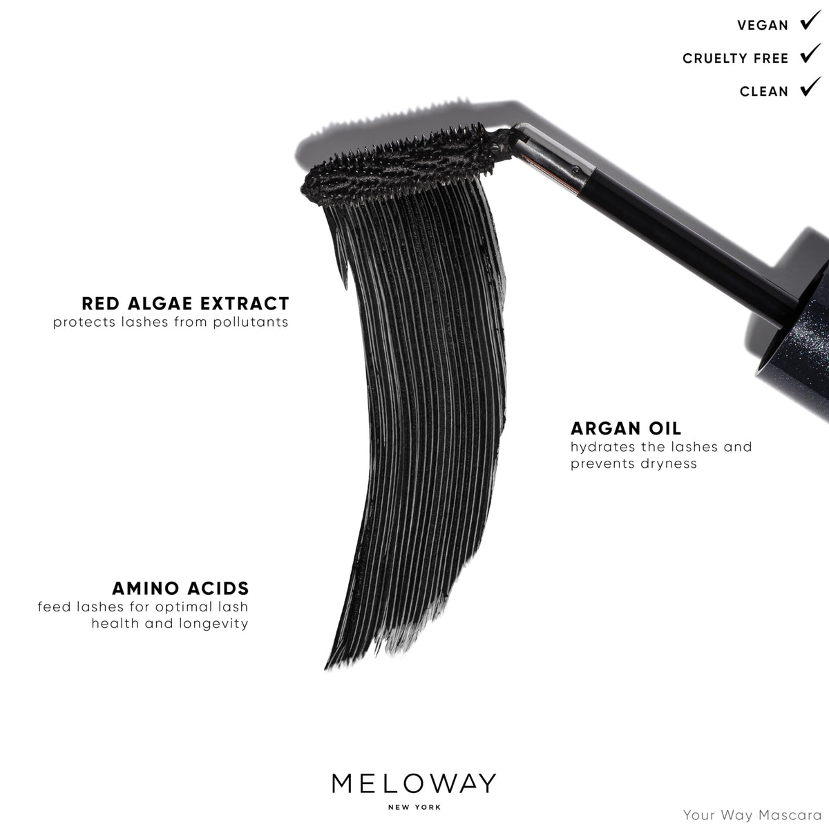 MELOWAY Your Way Mascara - Adjustable Wand, Lash-Conditioning Formula - Volumizing Lashes, Long-Lasting - Amino Acids, Argan Oil, Red Algae Extract Beauty & Personal Care MELOWAY