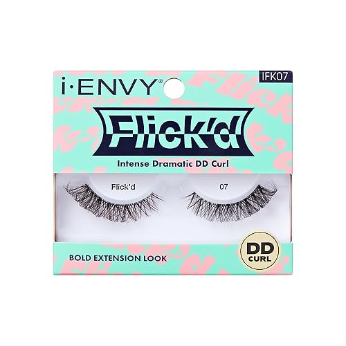 i-ENVY False Lashes Flick'd D-Curl Strip Lashes Volume Bouncy Natural Clear Band Cat Eye Dramatic Trendy Extensions Reusable Eye Lashes (07) Beauty & Personal Care i•ENVY