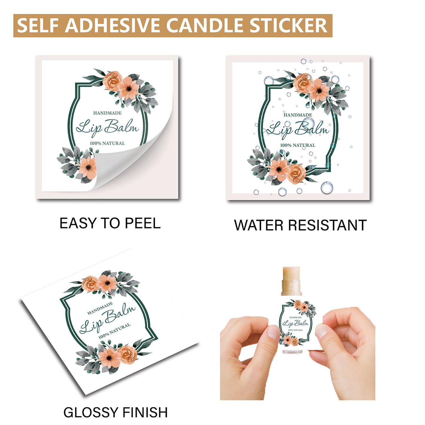 CRASPIRE 80Pcs 8 Styles Lip Balm Sticker Self-Adhesive Homemade Lip Balm Labels Floral Patter Square Printable DIY Label Stickers for Lip Balm Beauty and Personal Care CRASPIRE