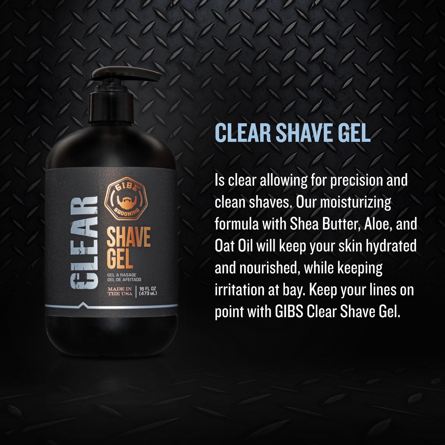 GIBS Grooming Clear Shave Gel, 16oz with pump, Moisturizing shave gel with Shea Butter, Aloe and Oat oil. Beauty and Personal Care GIBS