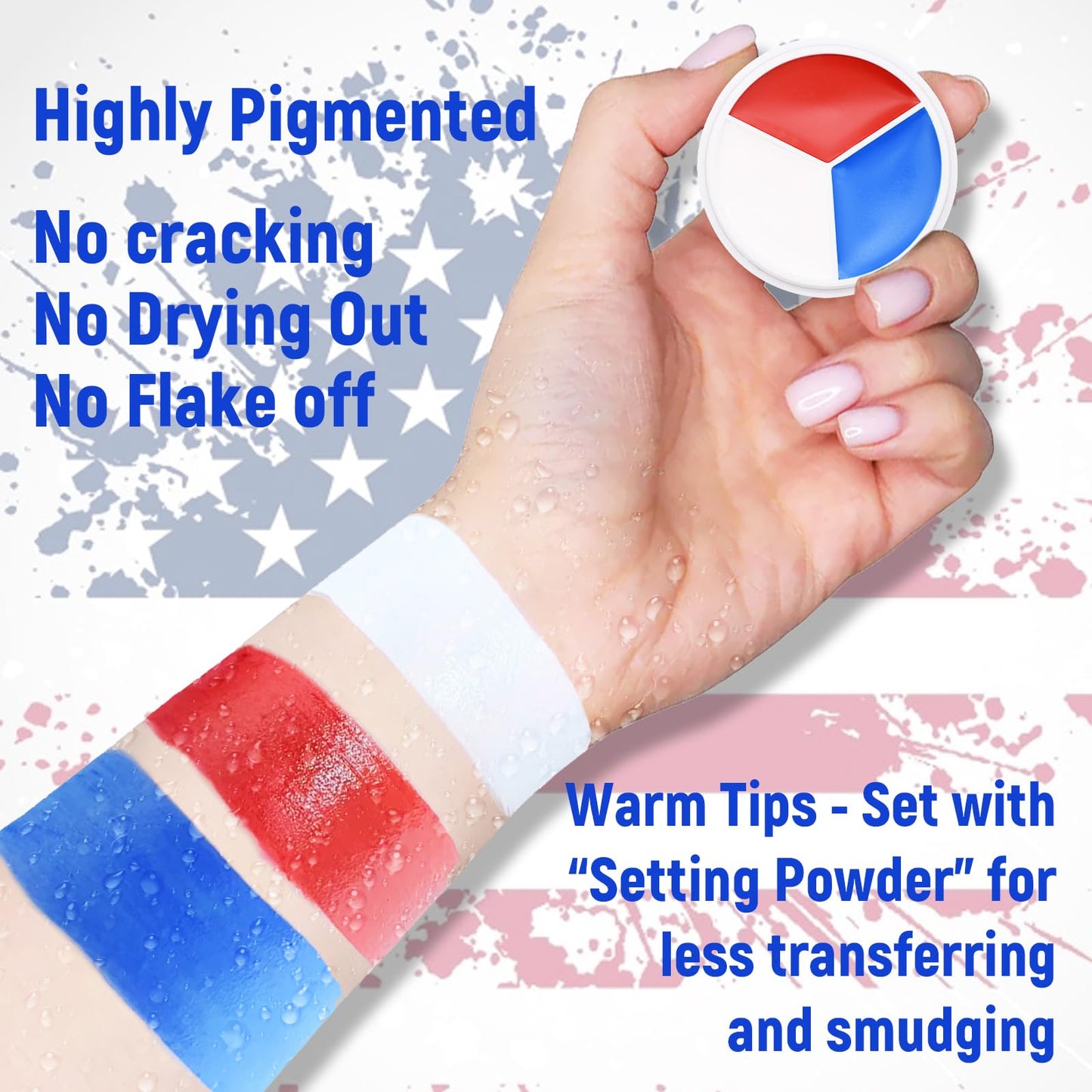 Red White Blue Face Body Paint - USA American Flag 3 Colors Makeup Face Painting Palette for America's Patriotic Events 4th of July, Independence Day Beauty & Personal Care GCCL