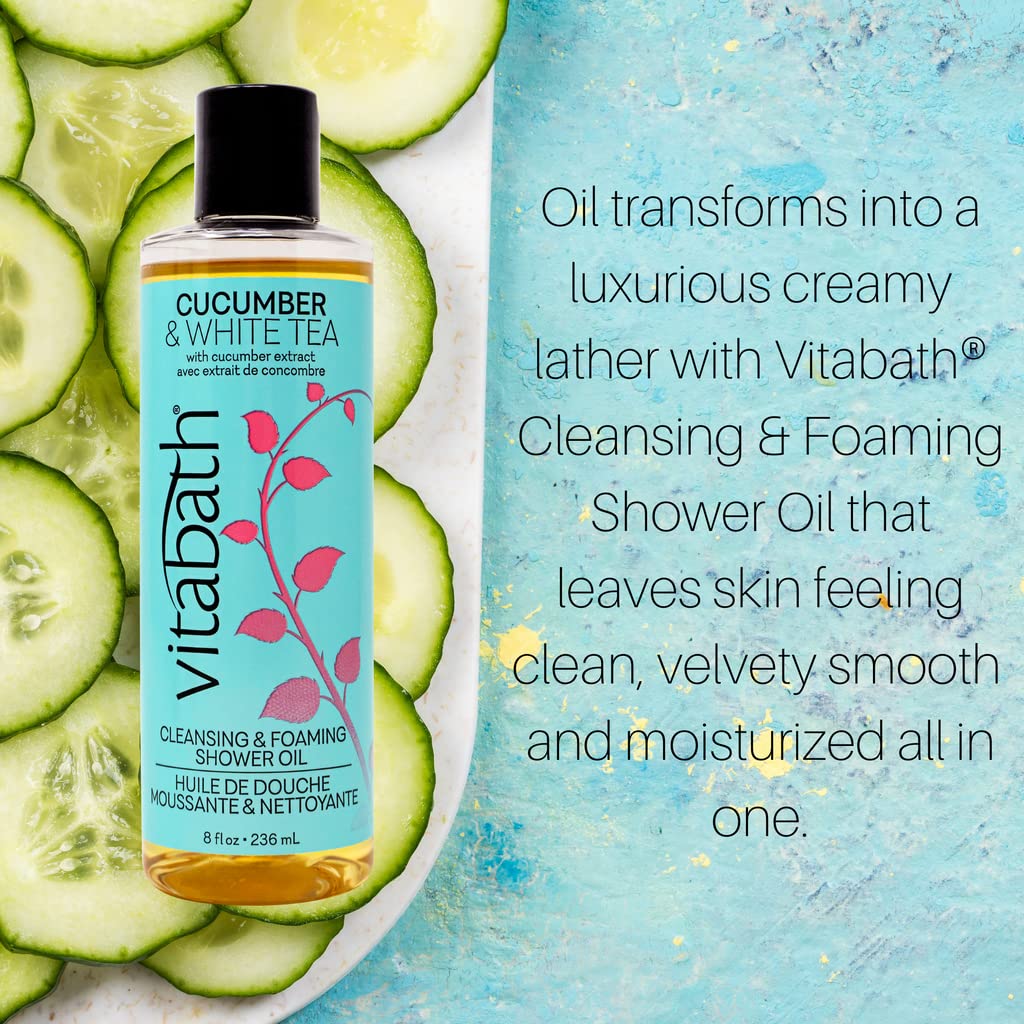 Vitabath Cucumber & White Tea Cleansing & Foaming Shower Oil Refreshing Nourishing Body Wash & Hydrate - Daily Essential Dry Skin Quench for Women Beauty & Personal Care Vitabath