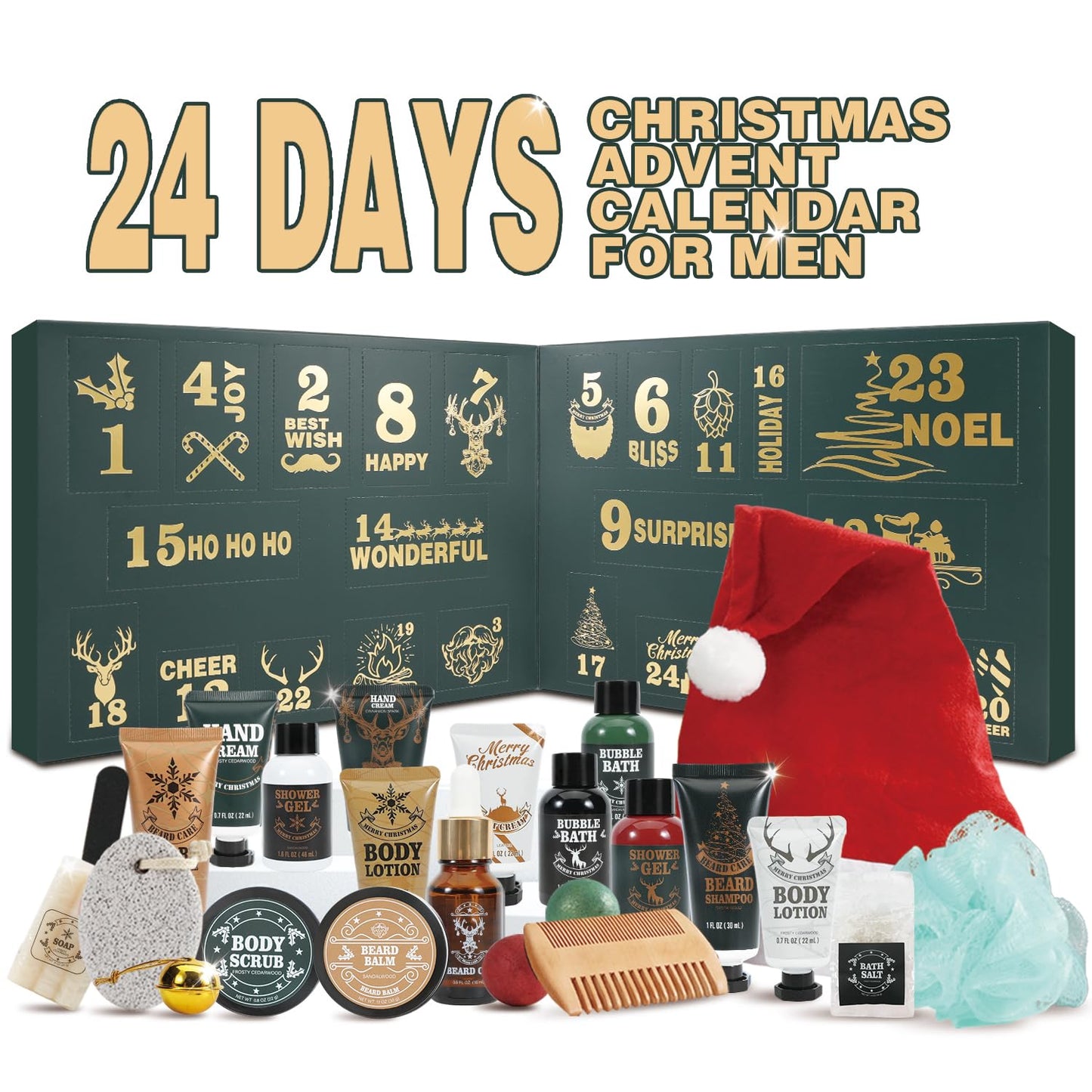 Advent Calendar 2025 Mens, 24PCS Beard Care Grooming Set 24-Day Mens Advent Skincare Calendar for Adults 2025 Countdown Calendar Perfect Christmas Beauty and Personal Care BODY & EARTH