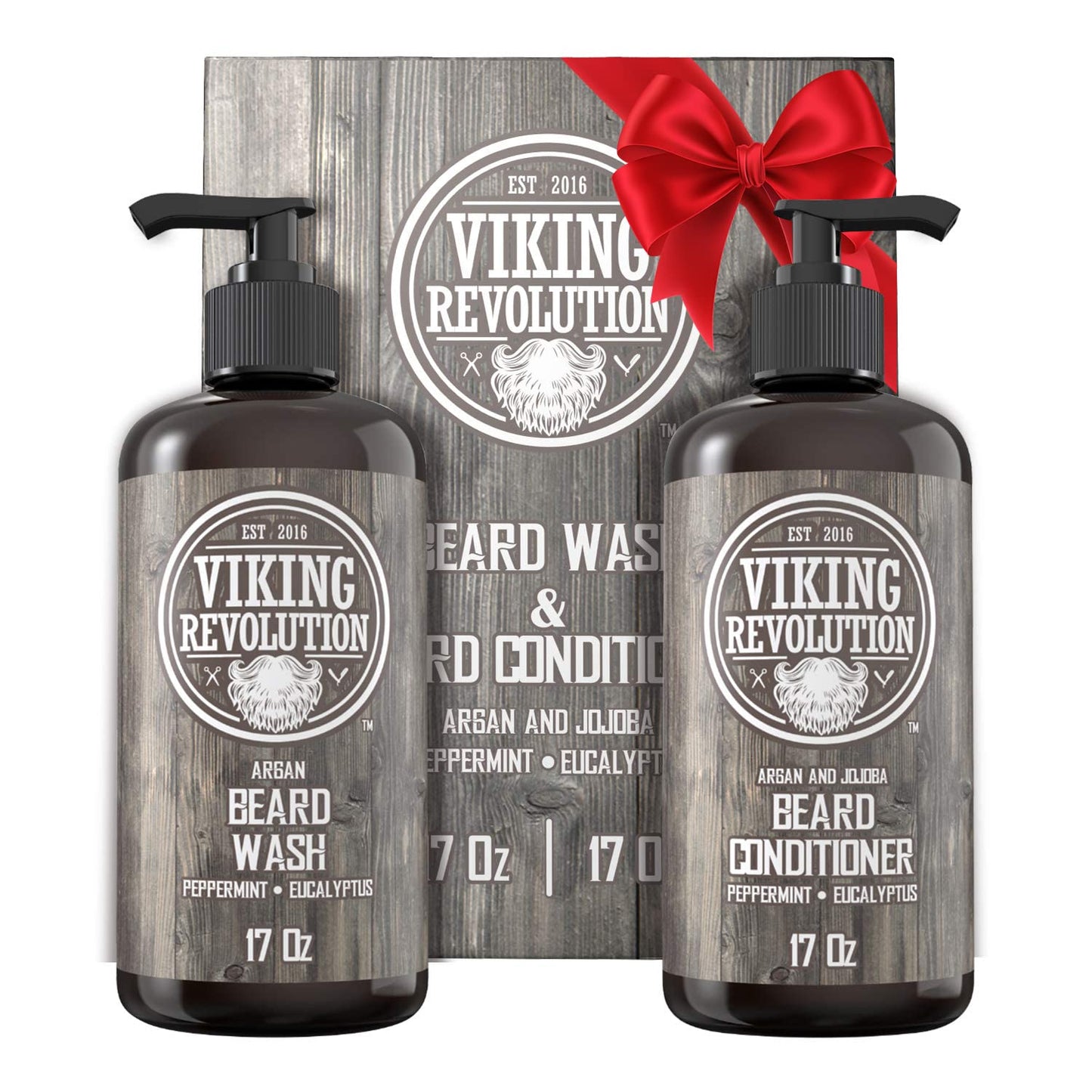 Viking Revolution Beard Wash & Conditioner Set w/Argan & Jojoba Oils - Softens, Smooths & Strengthens Beard Growth - Natural Peppermint and Eucalyptus Beauty & Personal Care Viking Revolution