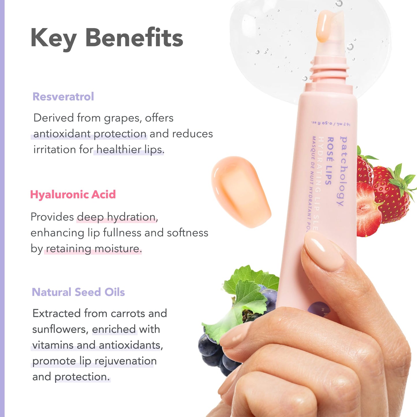 Patchology Rosé Lip Sleeping Mask - Overnight Lip Mask with Hyaluronic Acid and Resveratrol - Hydrating and Repairing Lip Gloss Treatment softens Beauty & Personal Care Patchology