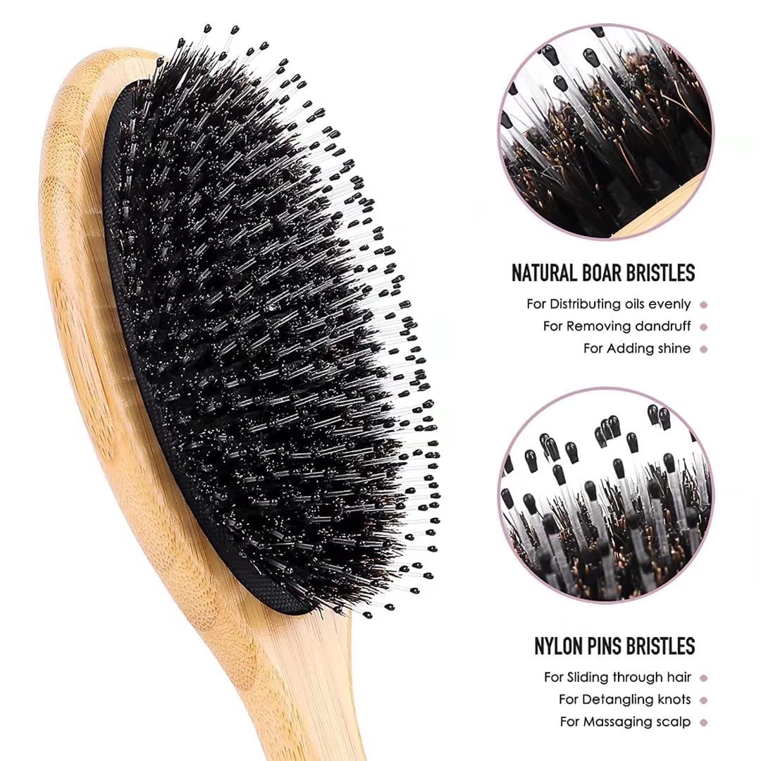 Hair Brush Comb Set Boar Bristle Hairbrush for Curly Thick Long Fine Dry Wet Hair,Best Travel Bamboo Paddle Detangler Detangling Hair Brushes Beauty & Personal Care Bsisme