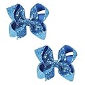AMYDECOR 6 Inch Blue Sparkly Glitter Sequin Hair Bows for Girls Toddlers Kids Children Teenage (2PCS) Beauty & Personal Care AMYDECOR