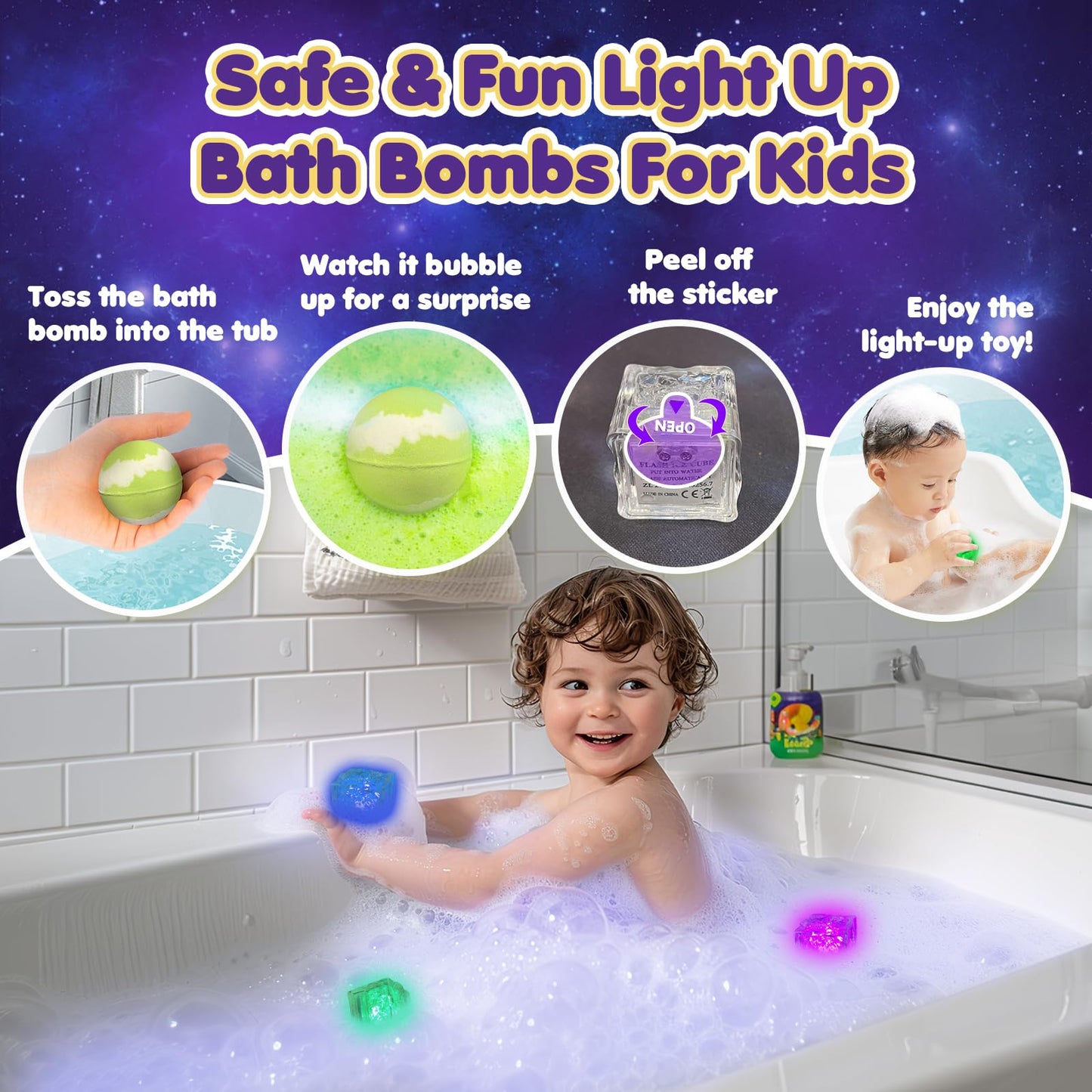 Bath Bombs for Kids with Toys Inside, 8 Light up Bath Bomb of Solar System Set, Planet Bath Bomb with Surprise Inside, Kid-Friendly Bubble Bath Beauty and Personal Care Lisotera