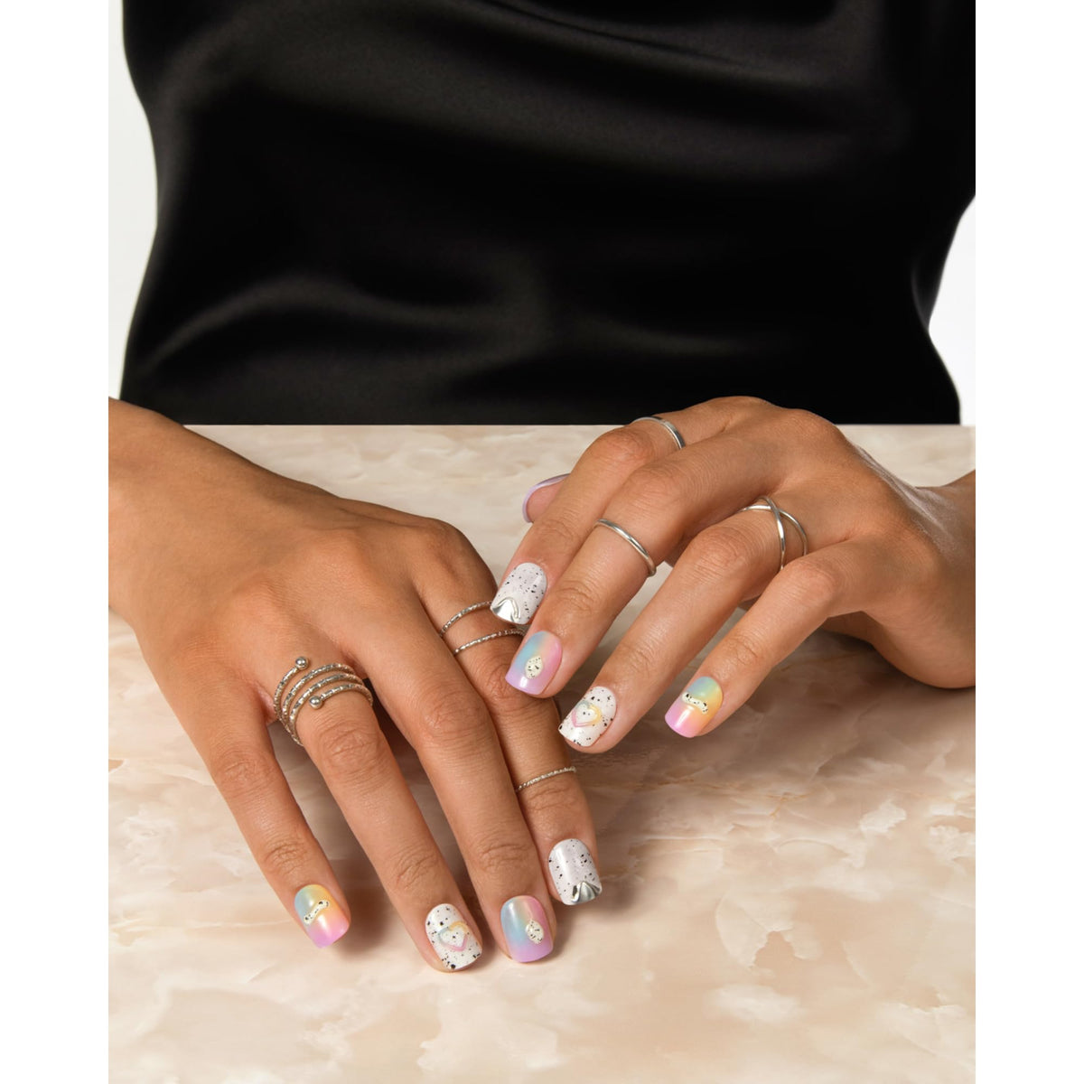 Kiss Impress Press-On Manicure Premium Collection Fake Nails - Sweet Life, Purple Jelly Squiggle, Short & Square, Easy To Apply, Super Hold, Chip