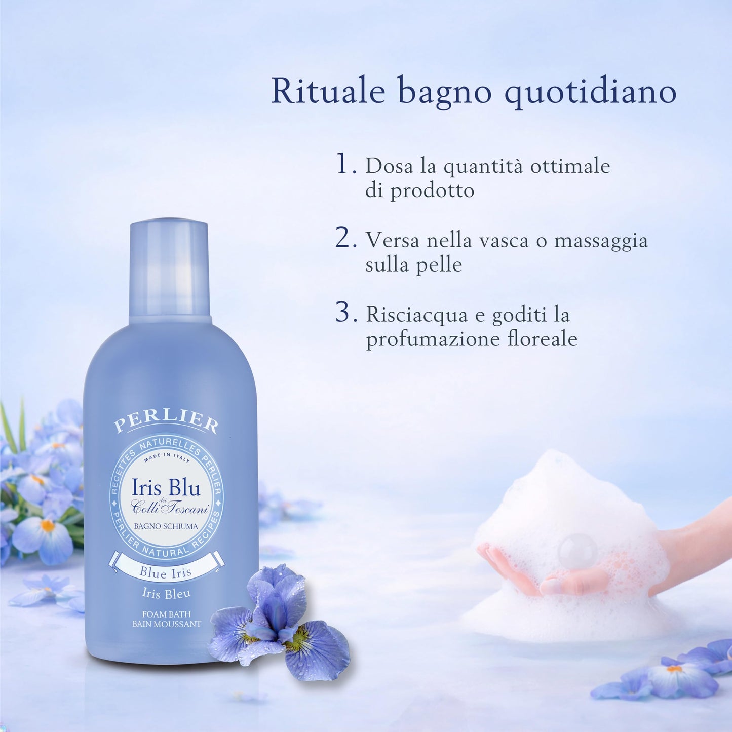 Perlier Blue Iris Foam Bath - Natural & Calming Aromatherapy Bubble Bath For Women And Men - Rich Foaming Formula Provides Deep Moisturization Beauty and Personal Care Perlier