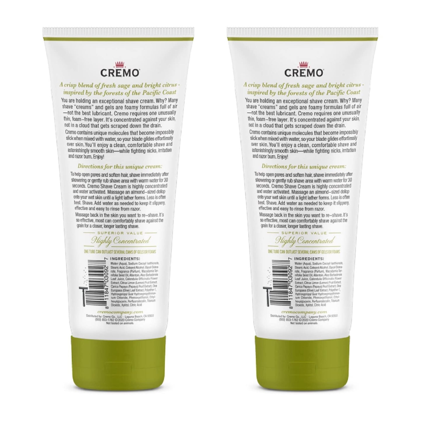 Cremo Barber Grade Sage & Citrus Shave Cream, Astonishingly Superior Ultra-Slick Shaving Cream Fights Nicks, Cuts and Razor Burn, 6 Fl Oz (2 Pack) Beauty and Personal Care Cremo