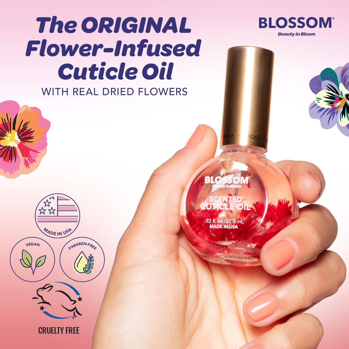 Blossom Cuticle Oil for Nails, Hydrating & Moisturizing, Scented Nail Care with Real Flowers, Made in USA, Strawberry, 0.92 fl oz Beauty & Personal Care Blossom