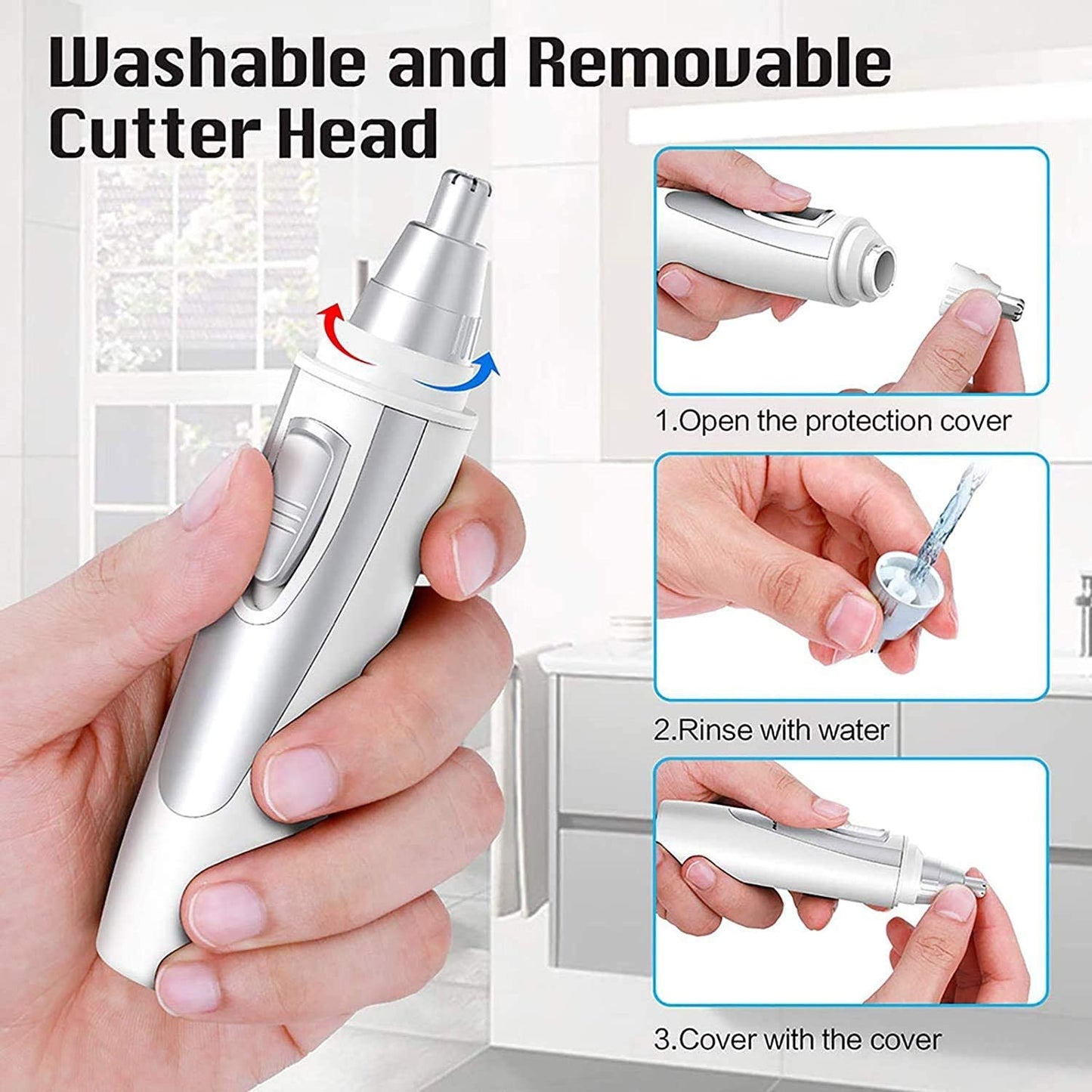 LEONYS Ear and Nose Hair Trimmer Clipper - Professional Painless Eyebrow and Facial Hair Trimmer for Men and Women, Battery-Operated, IPX7 Waterproof Beauty and Personal Care LEONYS