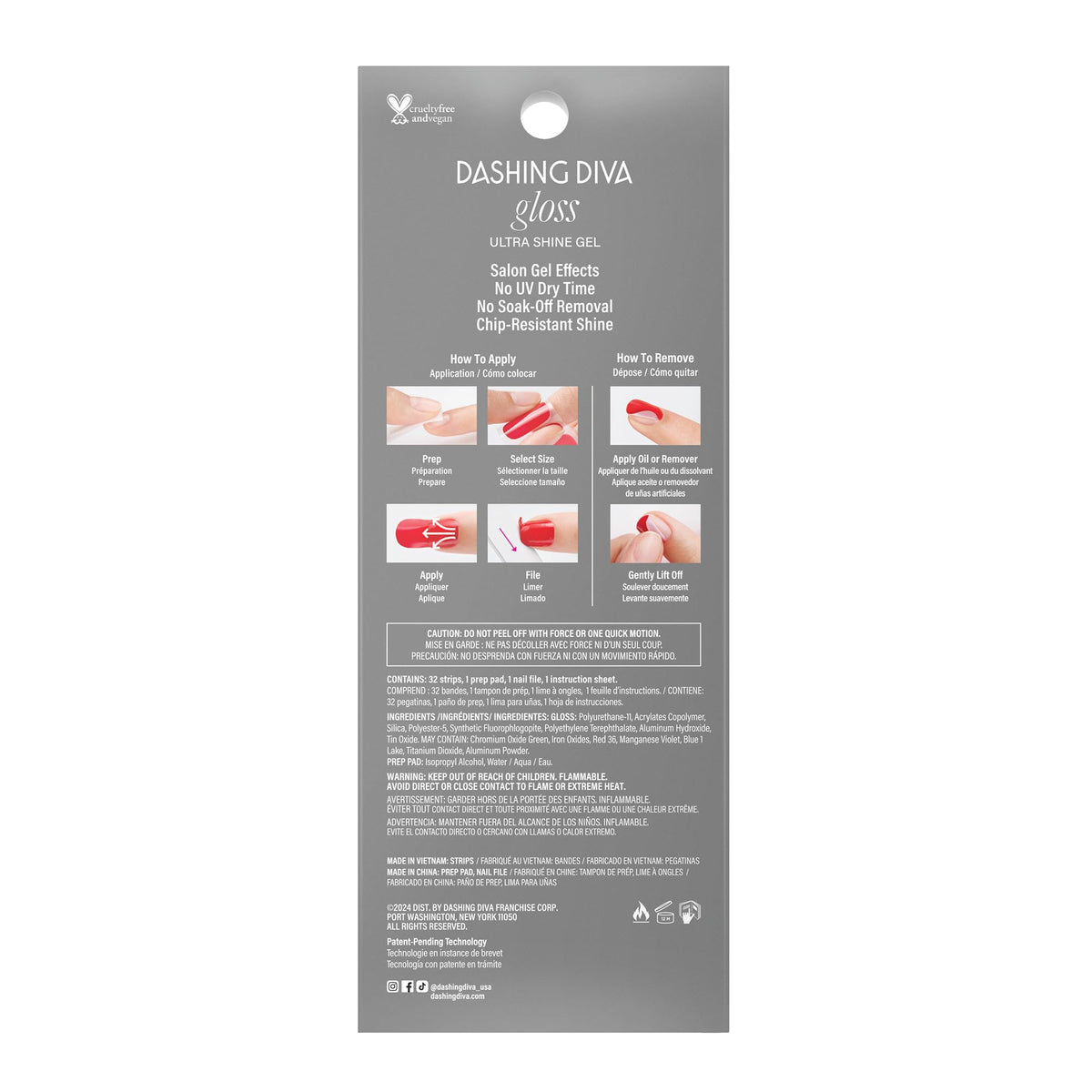 Dashing Diva Gloss Nail Strips - Santa Baby | UV Free, Chip Resistant, Long Lasting Gel Stickers | Contains 32 Wraps, 1 Prep Pad, 1 File