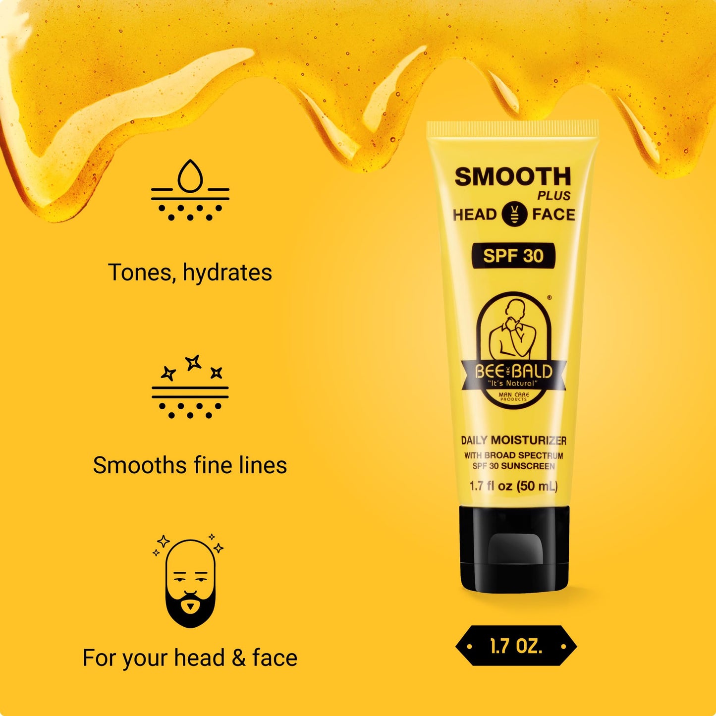 Bee Bald SMOOTH PLUS Head & Face Moisturizer with SPF 30 Sunscreen Lotion Protecting Skin From Harmful UVA/UVB Rays While Hydrating, Moisturizing Beauty & Personal Care Bee Bald