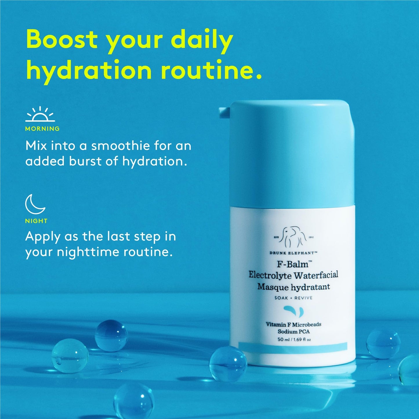 Drunk Elephant F-Balm Electrolyte Waterfacial - 50 ml/1.69 fl oz - Deeply Hydrating Overnight Face Mask - Clean Clinical Skincare - Cruelty-Free Beauty & Personal Care Drunk Elephant
