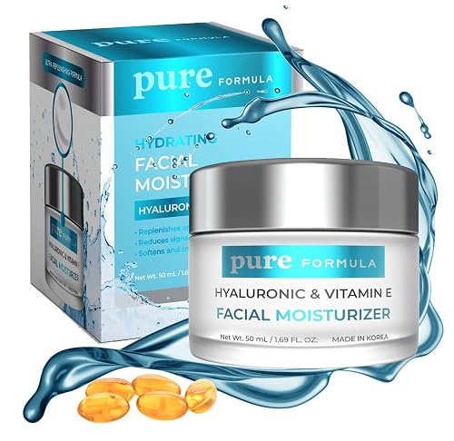 Pure Formula Hyaluronic Acid & Vitamin E Daily Face Moisturizer - Reduce Acne Scars, Fines Lines, Wrinkles, Hydrating Day Cream - Cruelty Free Korean Beauty & Personal Care Pure Formula