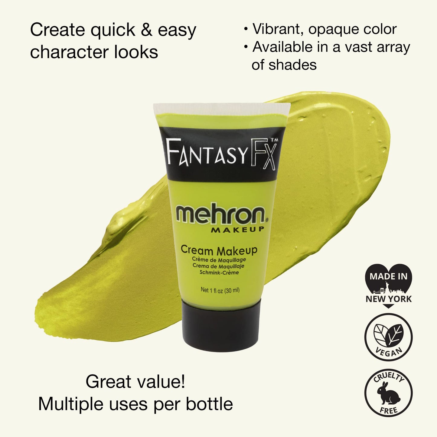 Mehron Makeup Fantasy FX Cream Makeup | Water Based | Halloween | Ogre Green Face & Body Paint For Adults 1 fl oz (30ml) (OGRE GREEN) | Made in the Beauty & Personal Care Mehron