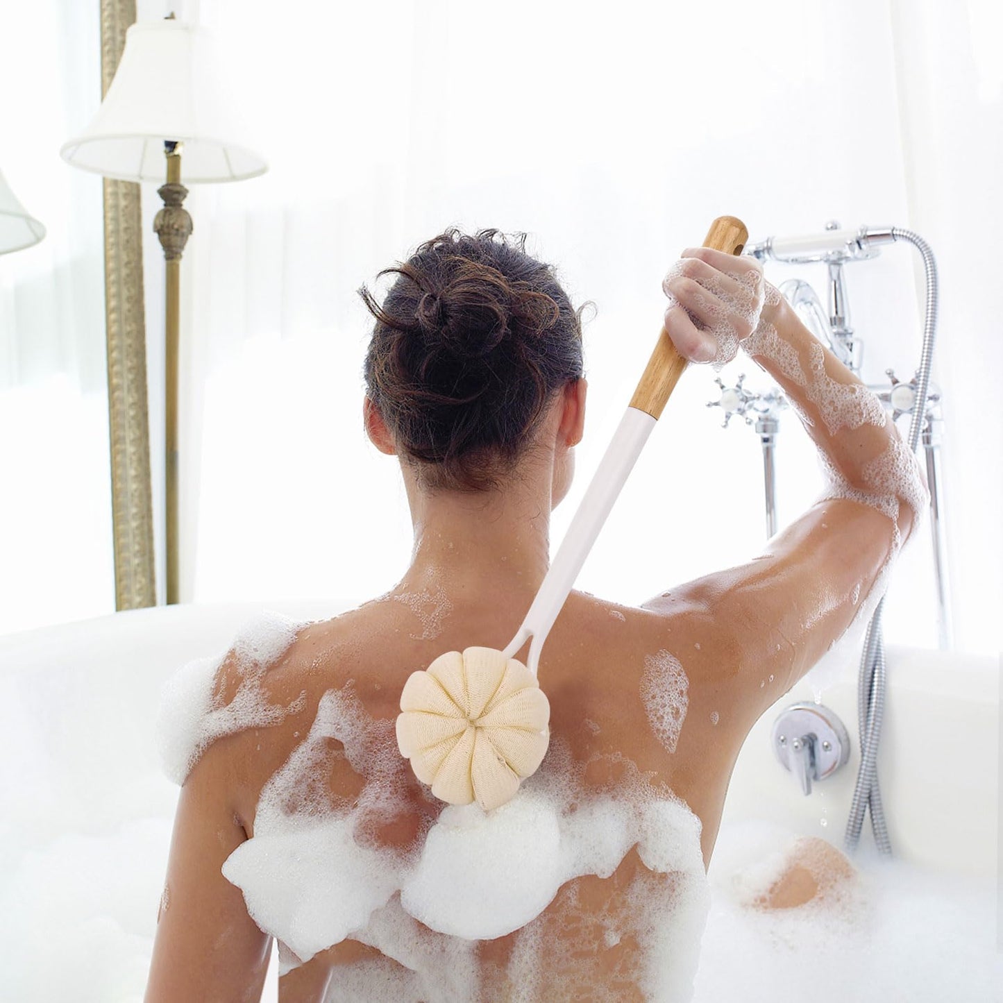 BTYMS Bath Sponge Back Brush Long Handle for Shower 17 Inch, Double Sided Exfoliating Back Scrubber Brush Shower Body Brush with Soft Bristles Beauty and Personal Care BTYMS