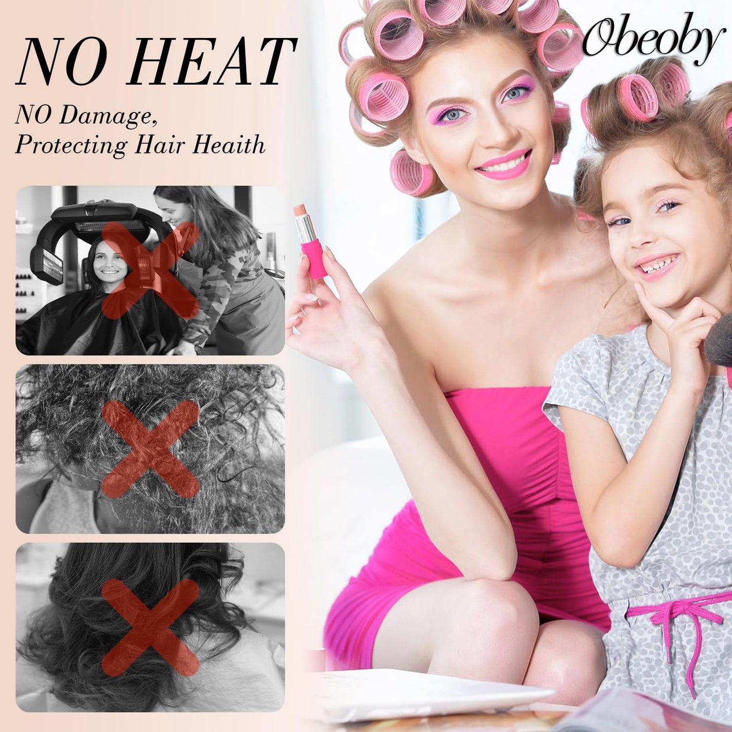 Obeoby 4 Sizes Hair Rollers for Women, Hair Curlers with Clips Comb Curlers for Long Short Curly Hair and Bangs (25, 36, 48, 60mm), Pink Mothers Day Beauty and Personal Care obeoby