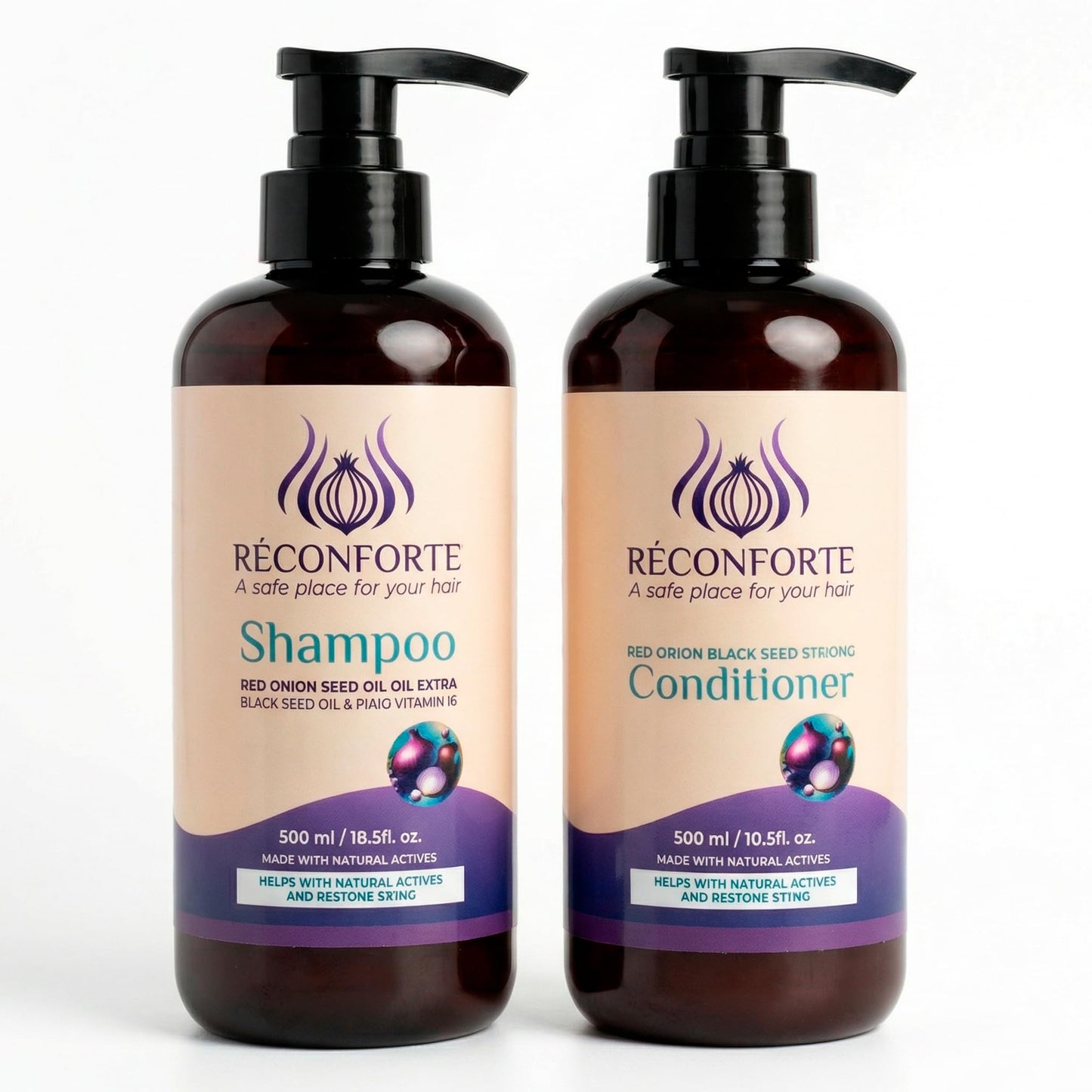 Rêconforte Onion Shampoo and Conditioner Set, 500ml / 16.9 fl oz Volumizing Formula for Fuller, Thicker-Looking Hair, Keratin Growth Formula, Paraben Beauty & Personal Care Rêconforte