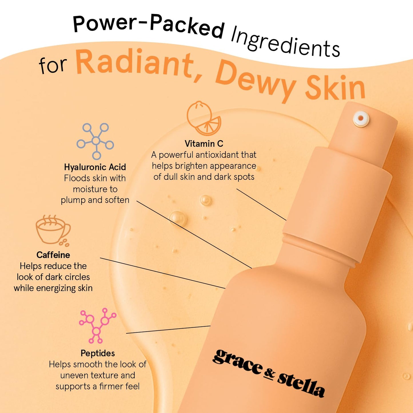 grace & stella Vitamin C Serum for Face (50ml /1.7 fl oz)- Brightening Vitamin C for Face with Hyaluronic Acid Serum To Reduce Dullness & Dark Spots Beauty & Personal Care grace & stella
