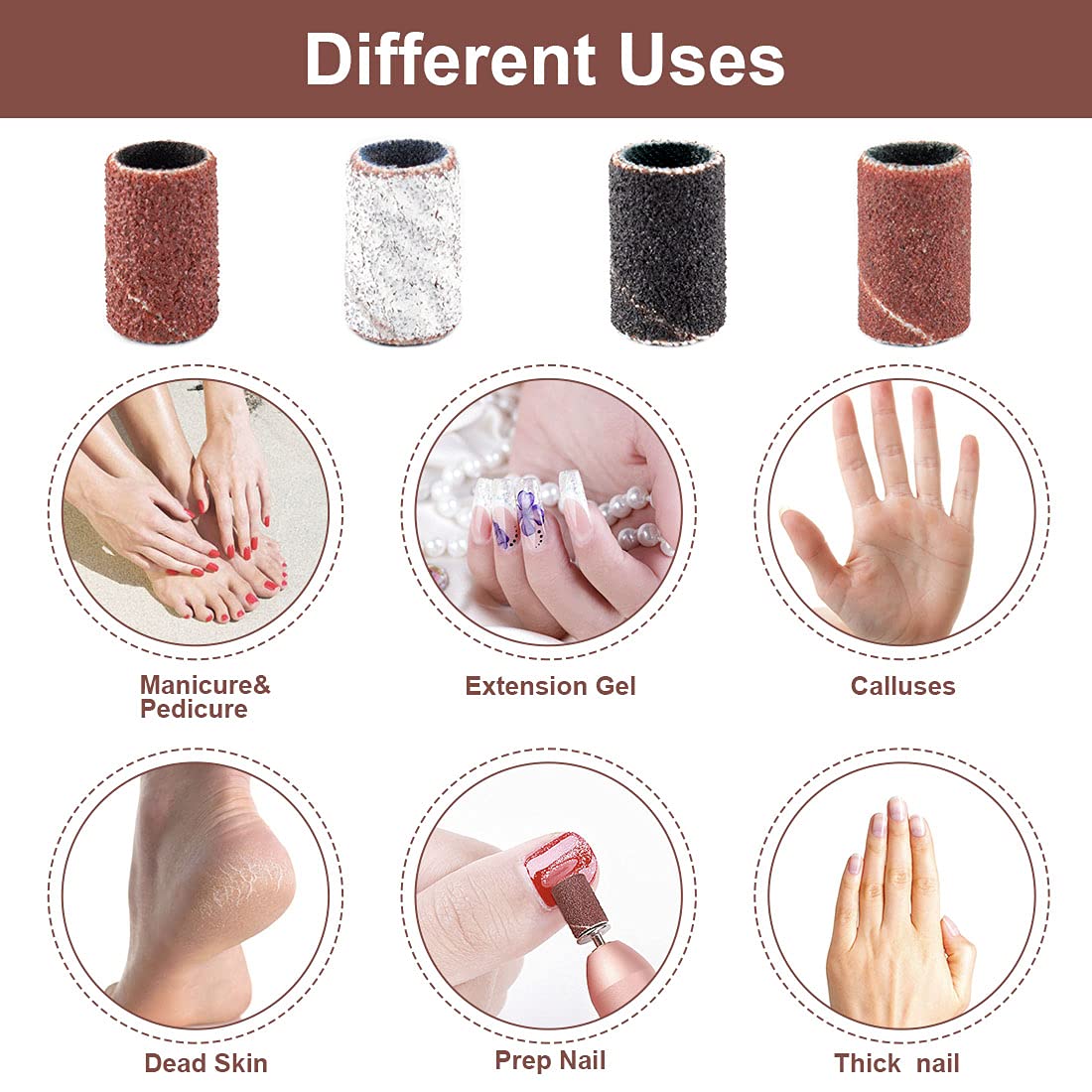 Rolybag Sanding Bands for Nail Drill 240 Pieces 3 Color Coarse Fine Grit Efile Sand Set 80#120#180#240#,2 Pieces 3/32 Inch Nail Drill Bits Beauty & Personal Care Rolybag