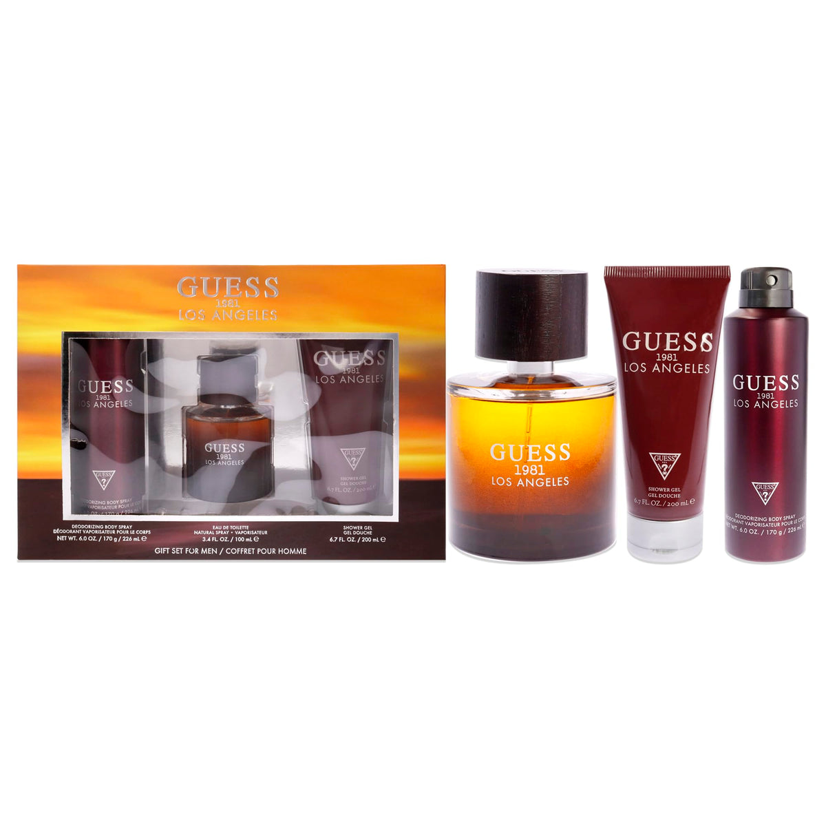 Guess 1981 Los Angeles 3 Pc Gift Set 3.4oz EDT Spray, 6.0oz Body Spray, 6.7oz Shower Gel GIFTSET