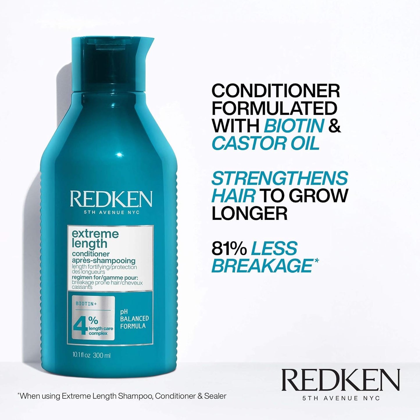 Redken Extreme Length Conditioner For Damaged Hair - Fortifies, Strengthens and Conditions Hair, Infused With Biotin & Castor Oil For Hair Growth Beauty & Personal Care Redken