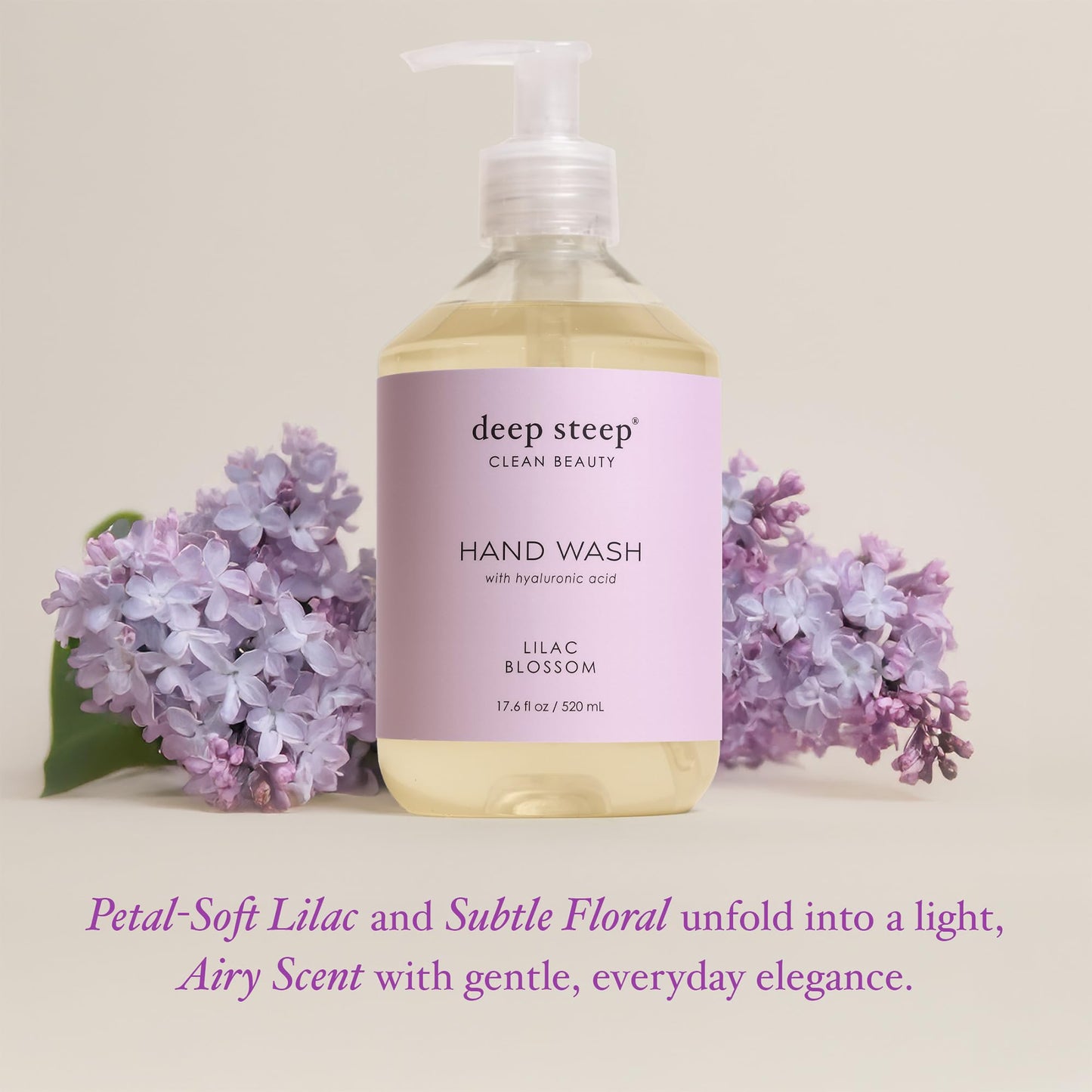 Deep Steep Liquid Hand Wash, Lilac Blossom, 17.6 oz - Moisturizing Cleanser with Olive Oil, Aloe Vera, Glycerin & Hyaluronic Acid - Vegan, Clean Beauty & Personal Care Deep Steep